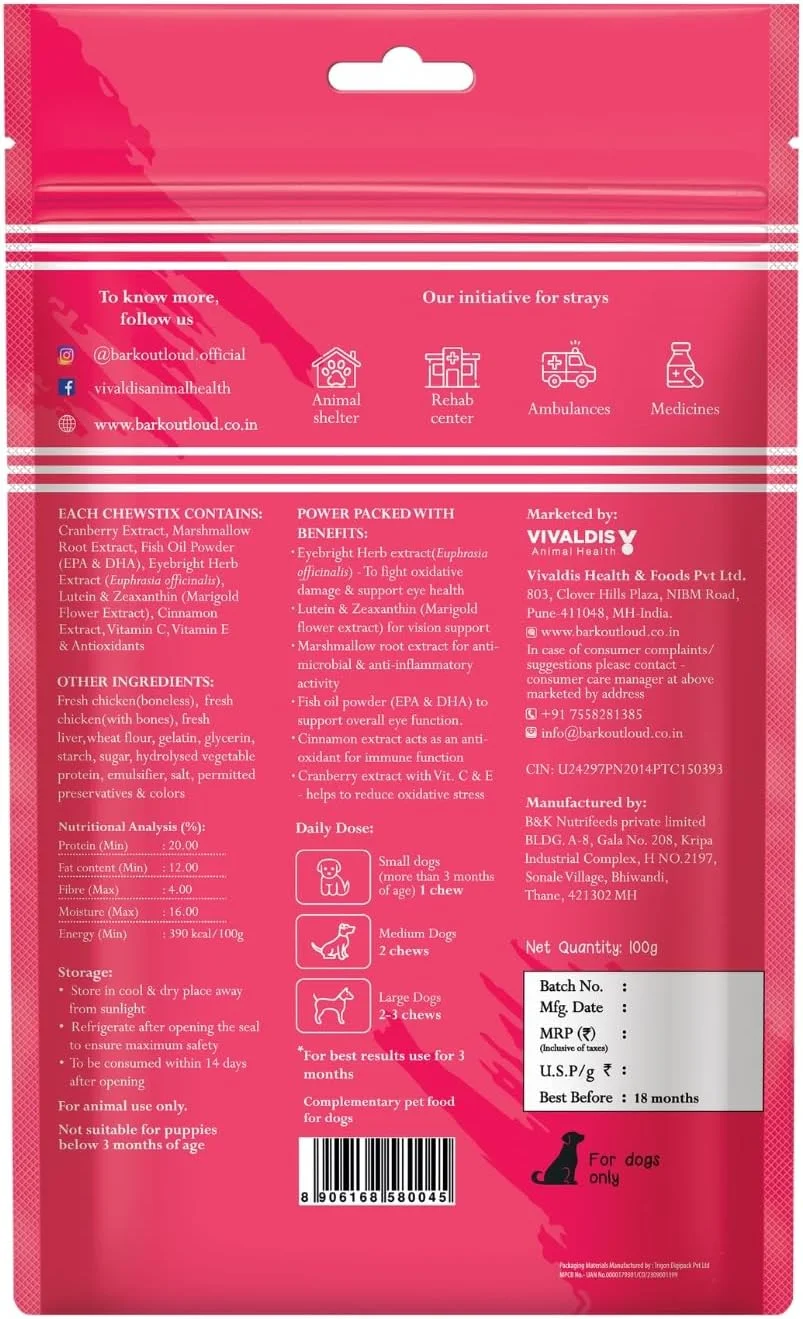 تشویقی سگ برای رفع لکه اشک Bark Out Loud by Vivaldis - حاوی عصاره گل همیشه بهار و غنی از امگا، 100 گرم