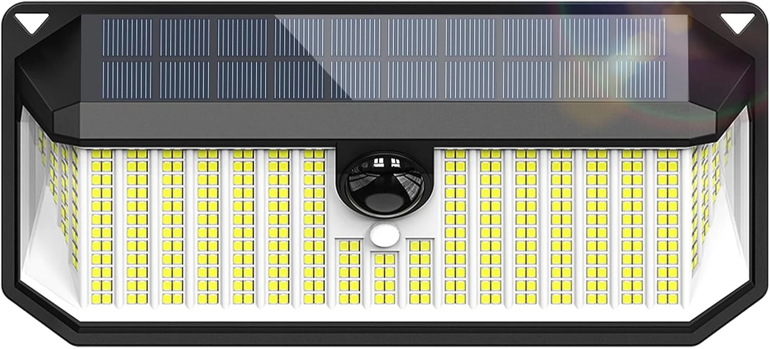 چراغ خورشیدی فضای باز، 466 LED فوق العاده روشن حسگر حرکتی خورشیدی، نورافکن با زاویه باز 270 درجه و 3 حالت، چراغ های حسگر خورشیدی ضد آب IP68 برای باغ ها، پاسیوها، ایوان ها، گاراژها