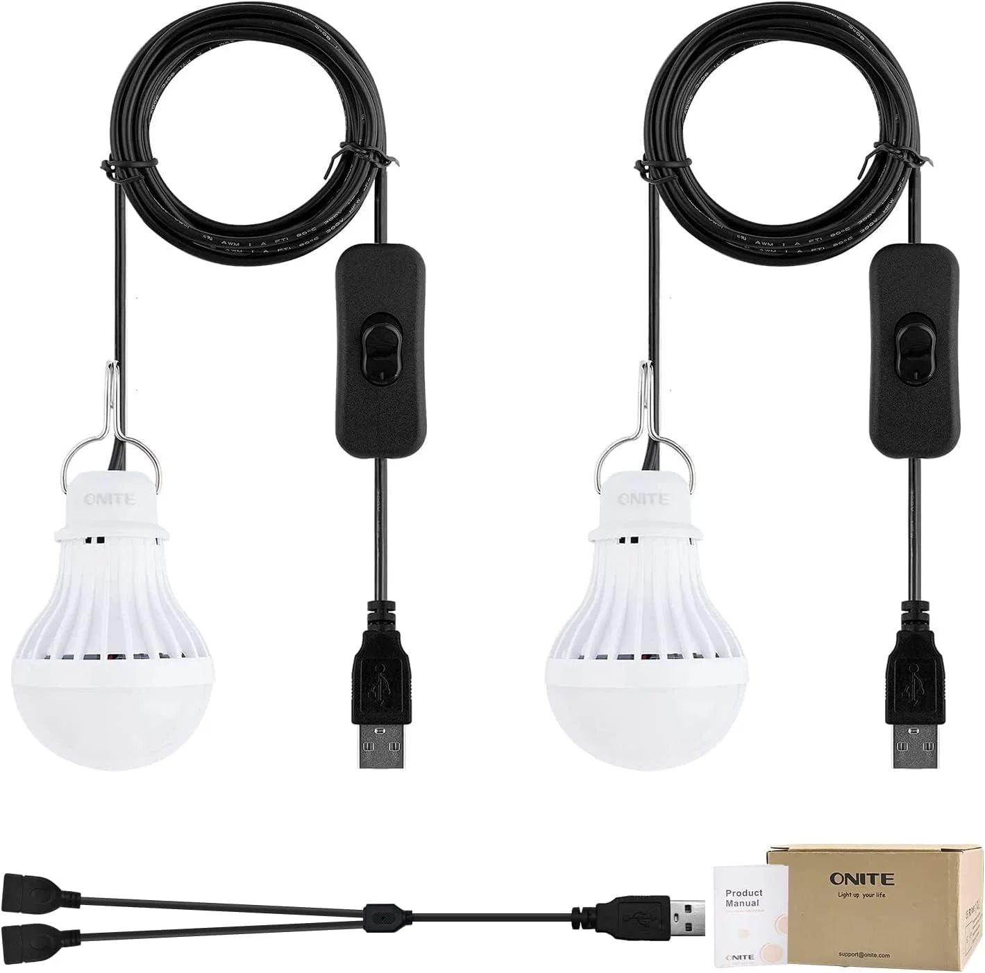 چراغ ال ای دی USB Onite بسته 2 عددی | نور سفید گرم 2700K | نور پشتیبان اضطراری برای کمپینگ، RV، گاراژ و آمادگی برای قطع برق