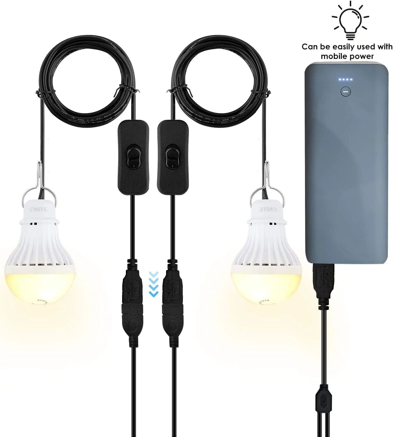 چراغ ال ای دی USB Onite بسته 2 عددی | نور سفید گرم 2700K | نور پشتیبان اضطراری برای کمپینگ، RV، گاراژ و آمادگی برای قطع برق