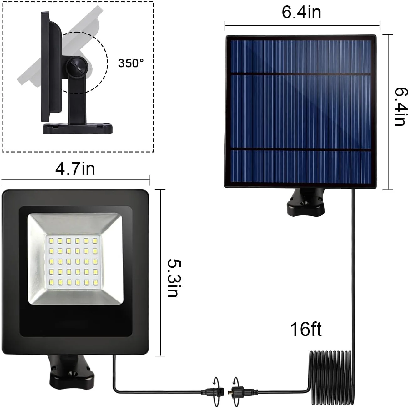 چراغ باغی خورشیدی 30LED، کابل 5 متری، ضد آب، سفید گرم، 18x18x15 سانتی متر