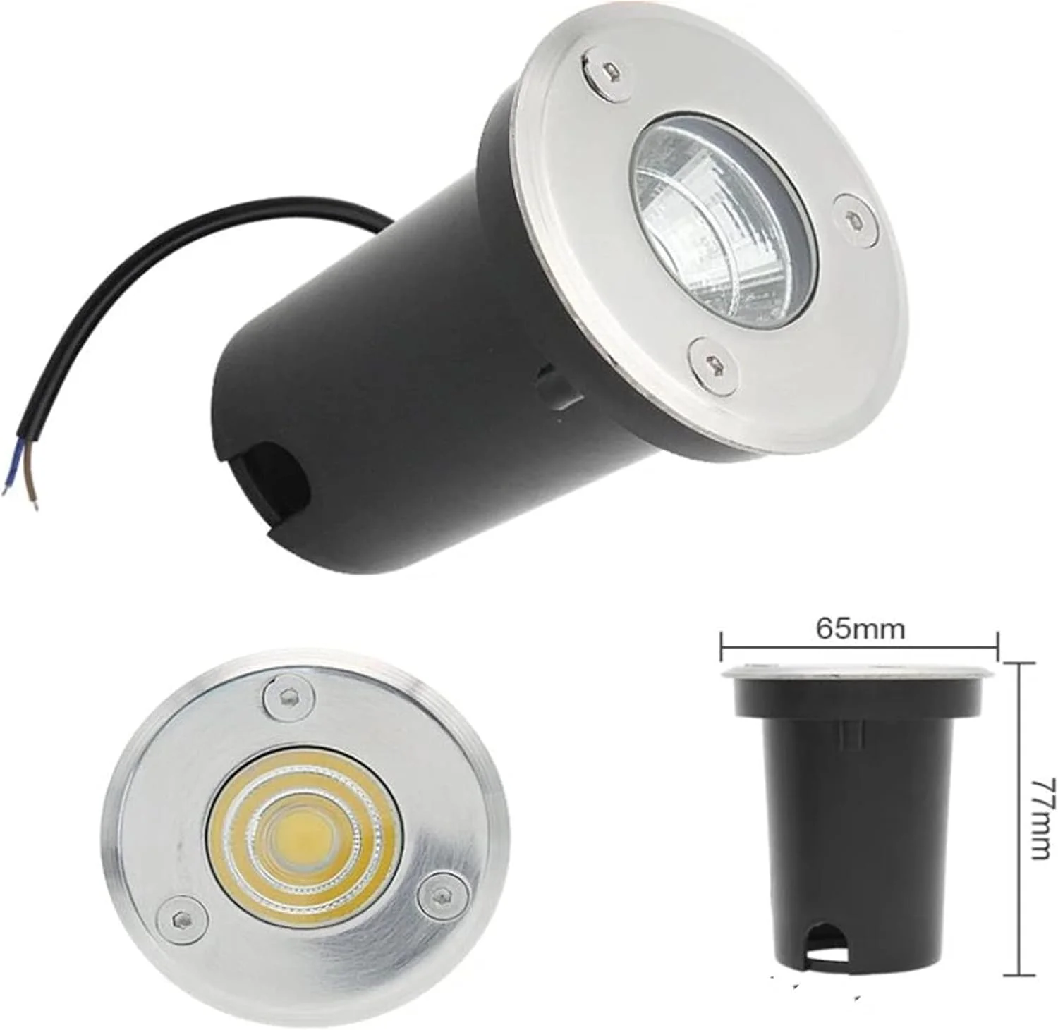 چراغ زیرزمینی LED NEXT LIFE، چراغ دفنی پرقدرت با شیشه حرارت دیده، مقاوم در برابر آب IP67، مناسب برای مسیر باغ، کف، پله، حیاط و نورپردازی منظره (سفید گرم، 3 وات)