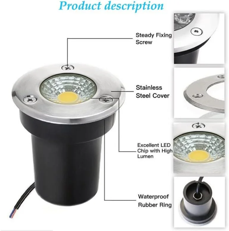 چراغ زیرزمینی LED NEXT LIFE، چراغ دفنی پرقدرت با شیشه حرارت دیده، مقاوم در برابر آب IP67، مناسب برای مسیر باغ، کف، پله، حیاط و نورپردازی منظره (سفید گرم، 3 وات)