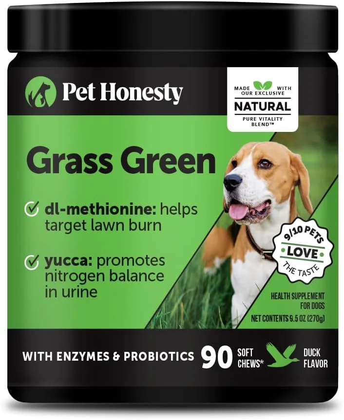 تشویقی نرم از بین برنده لکه های ناشی از ادرار سگ Pet Honesty GrassGreen - درمان لکه های چمن ناشی از ادرار سگ - حاوی کرن بری، سرکه سیب، DL-متیونین - 90 عدد تشویقی