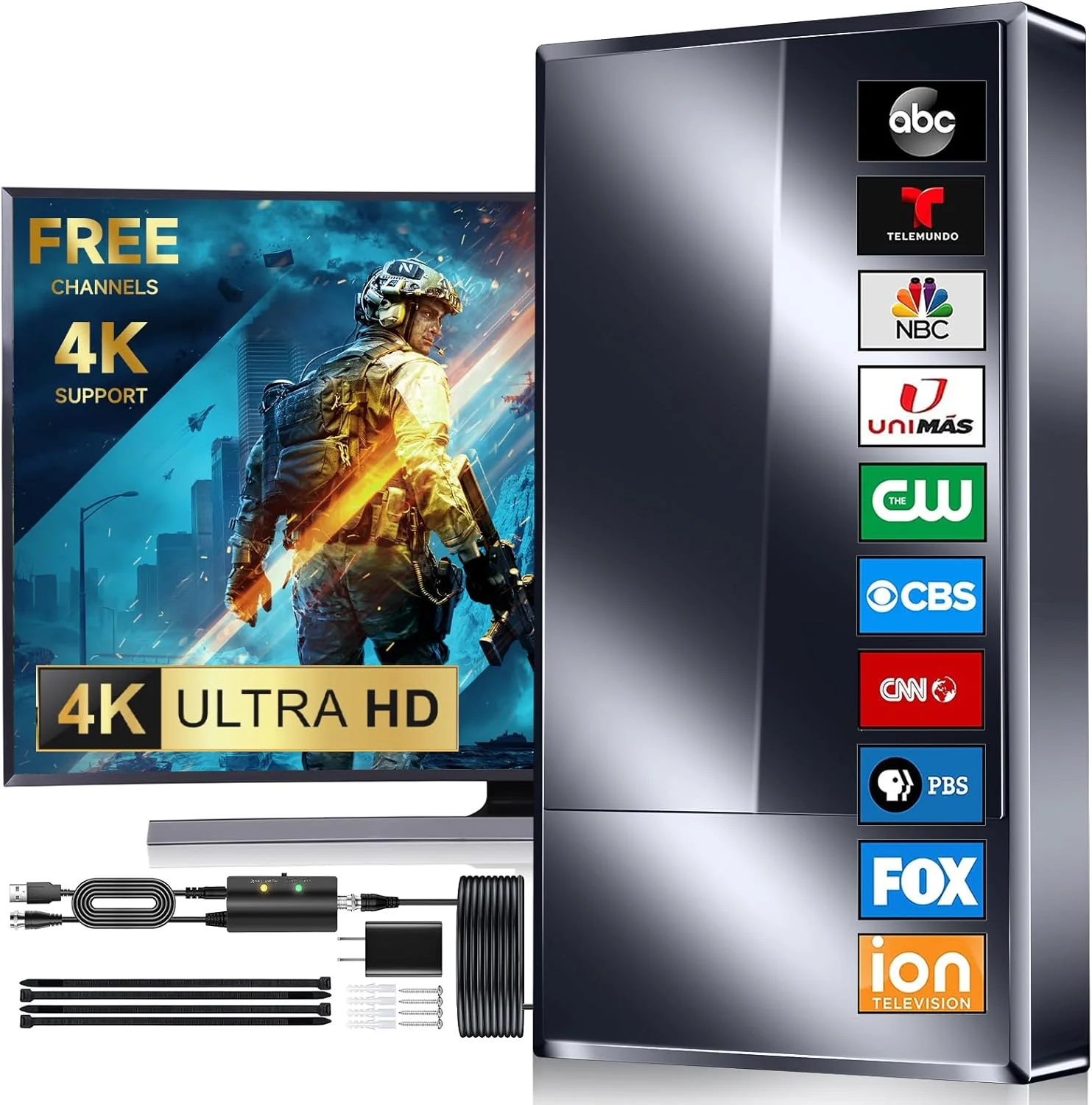 آنتن تلویزیون دوربرد PEAWI - پشتیبانی از 8K 4K HDTV 1080p فایر استیک و تمام تلویزیون ها VHF UHF