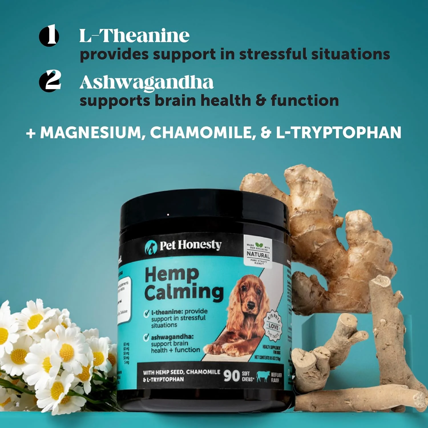 تشویقی آرام بخش سگ پت آنستی با کنف - اسنک های تسکین دهنده کاملا طبیعی با کنف + ریشه سنبل الطیب، کاهش استرس و اضطراب سگ - کمک به رعد و برق، آتش بازی، جویدن و پارس کردن