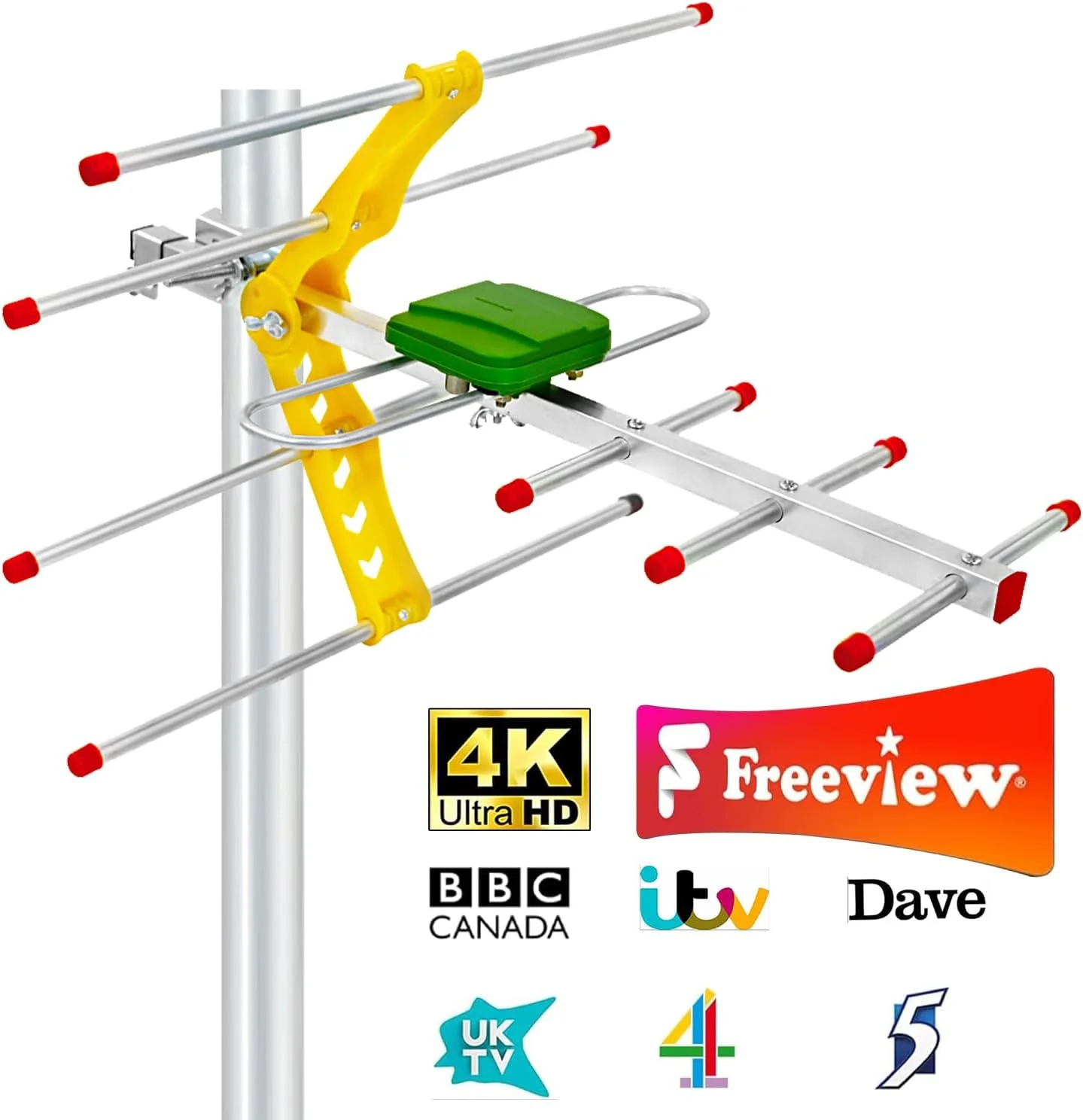 آنتن تلویزیون فضای باز دوربرد - آنتن دیجیتال Freeview HD برای 4K/1080P، دریافت قوی VHF/UHF، آنتن ضد آب برای اتاق زیر شیروانی یا پشت بام، شامل کابل کواکسیال 10 متری (بدون میله)