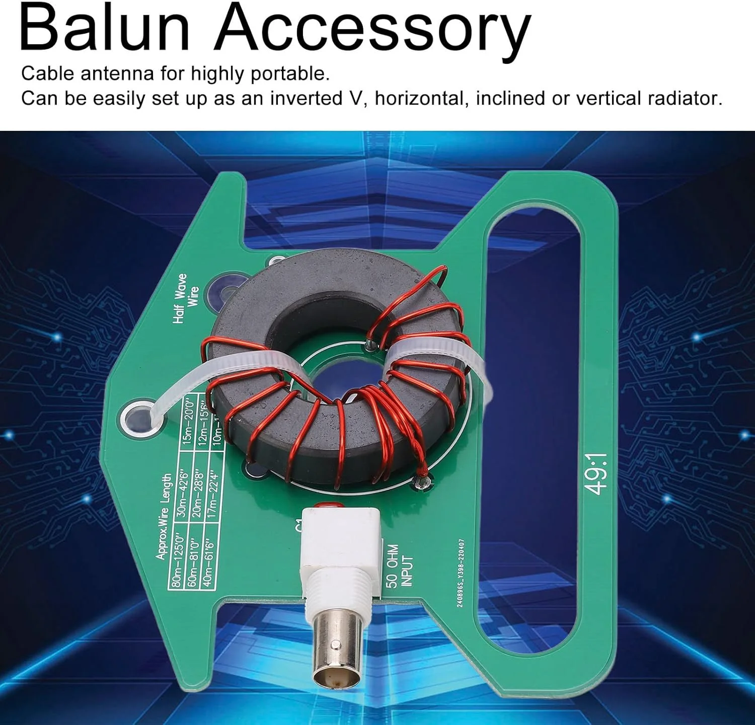 ترانسفورماتور بالون PCB متعادل نامتعادل OVAQUIXI 49:1 آنتن 5-35 مگاهرتز تنظیم موج کوتاه F Ree Green PC BNC روش نصب سر ماده ویبراتور