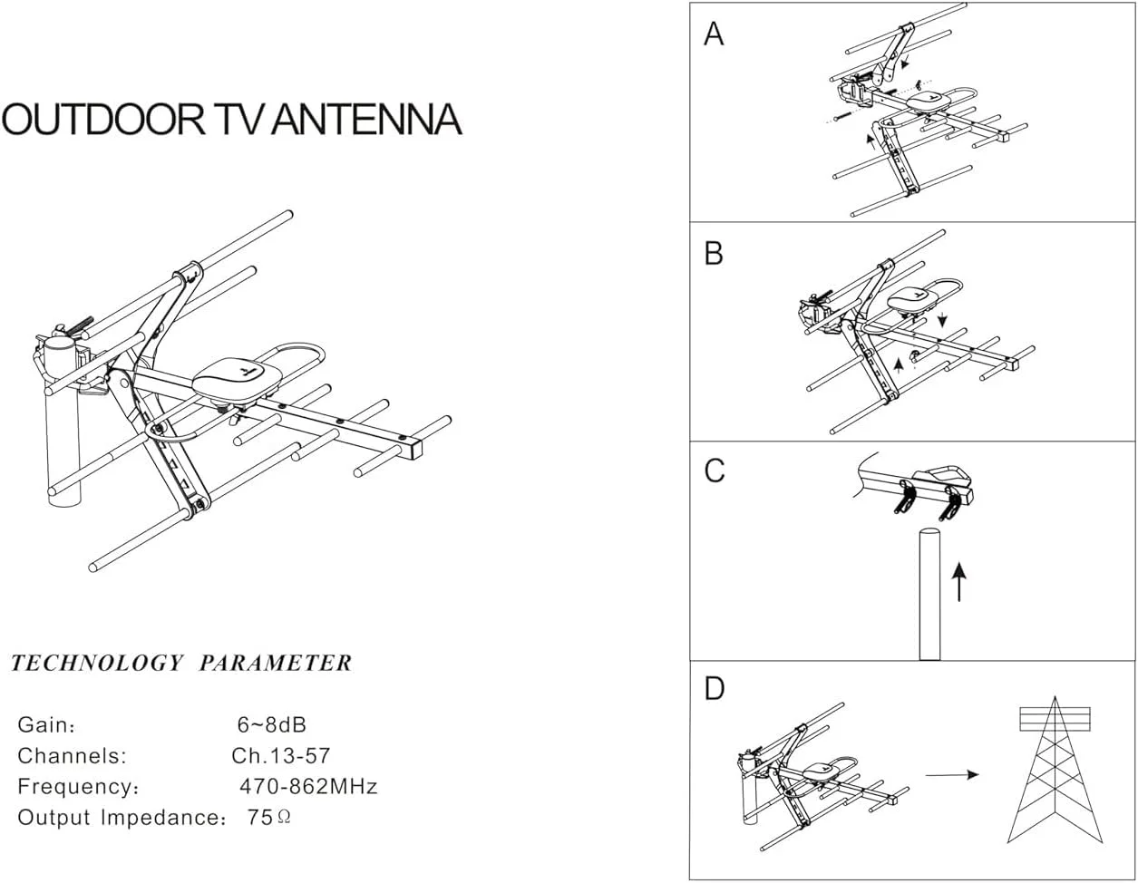 کیت نصب آنتن هوایی تلویزیون دیجیتال 4G مناسب فضای باز، برای نصب در اتاق زیر شیروانی یا پشت بام برای تلویزیون های هوشمند Freeview HD دیجیتال + کانکتور کواکسیال نر و ماده کابل 10 متری RG6 به همراه پیچ و مهره های نصب