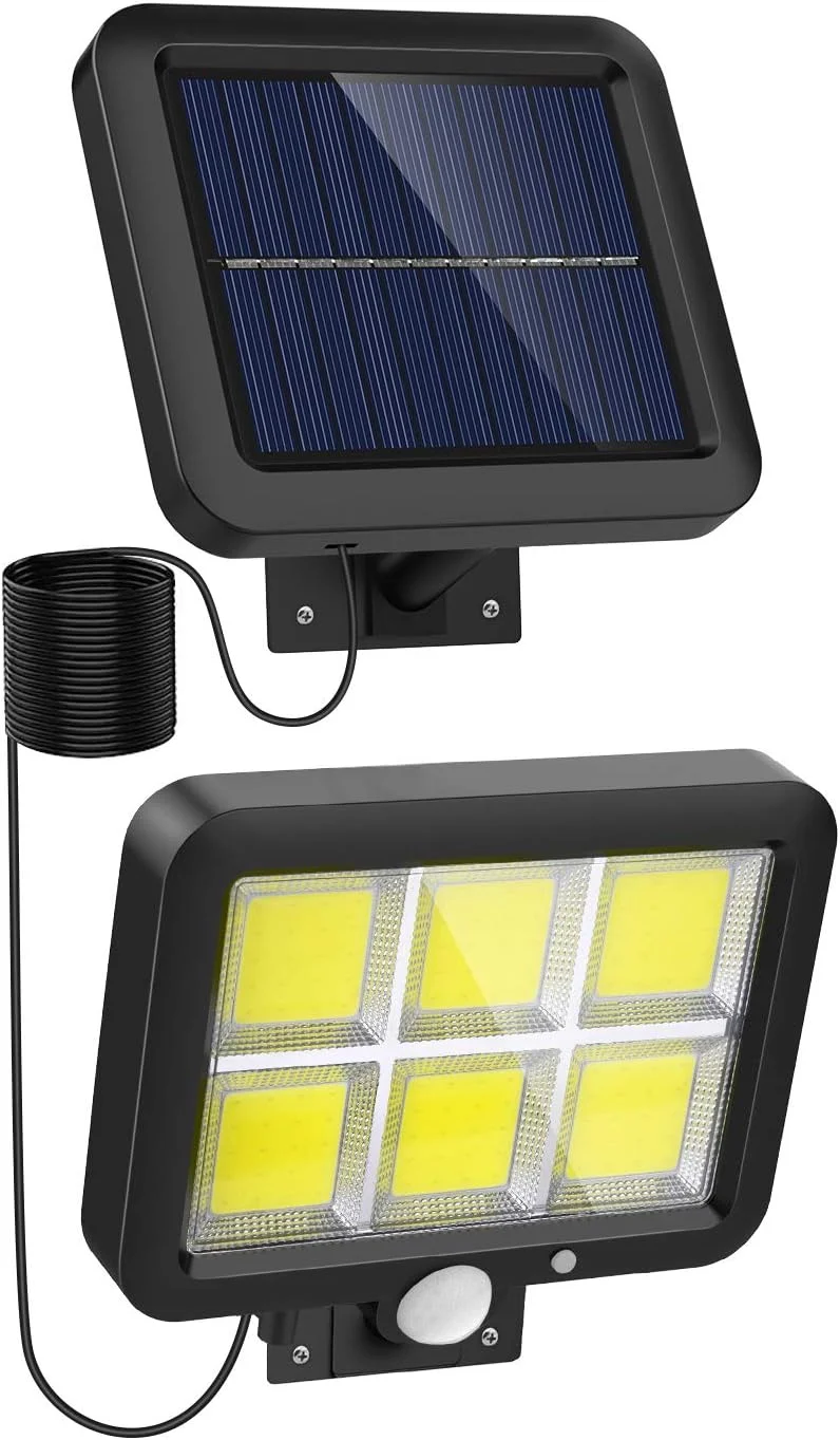چراغ‌های خورشیدی حسگر حرکتی NACINIC برای فضای باز با 120 LED COB روشن، کابل 5 متری، 3 حالت روشنایی، پنل‌های قابل تنظیم. چراغ‌های خورشیدی سیمی برای فضای داخلی، خارجی، سقف، سوله، حیاط (5500K)