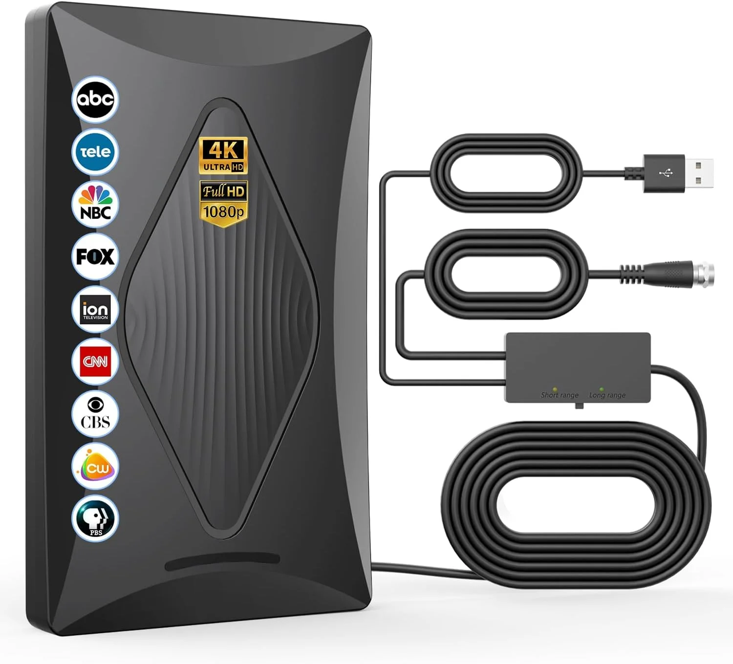 آنتن تلویزیون هوشمند Oheotoo مدل 2024، آنتن دیجیتال با برد بلند بیش از 1000 مایل برای استفاده در داخل و خارج از منزل به همراه تقویت کننده سیگنال - پشتیبانی از دریافت 360 درجه 4K 1080p HD VHF UHF برای تمام تلویزیون های هوشمند/قدیمی