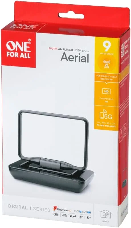 آنتن داخلی تقویت شده One For All - آماده برای دریافت Freeview - مشکی - SV9125