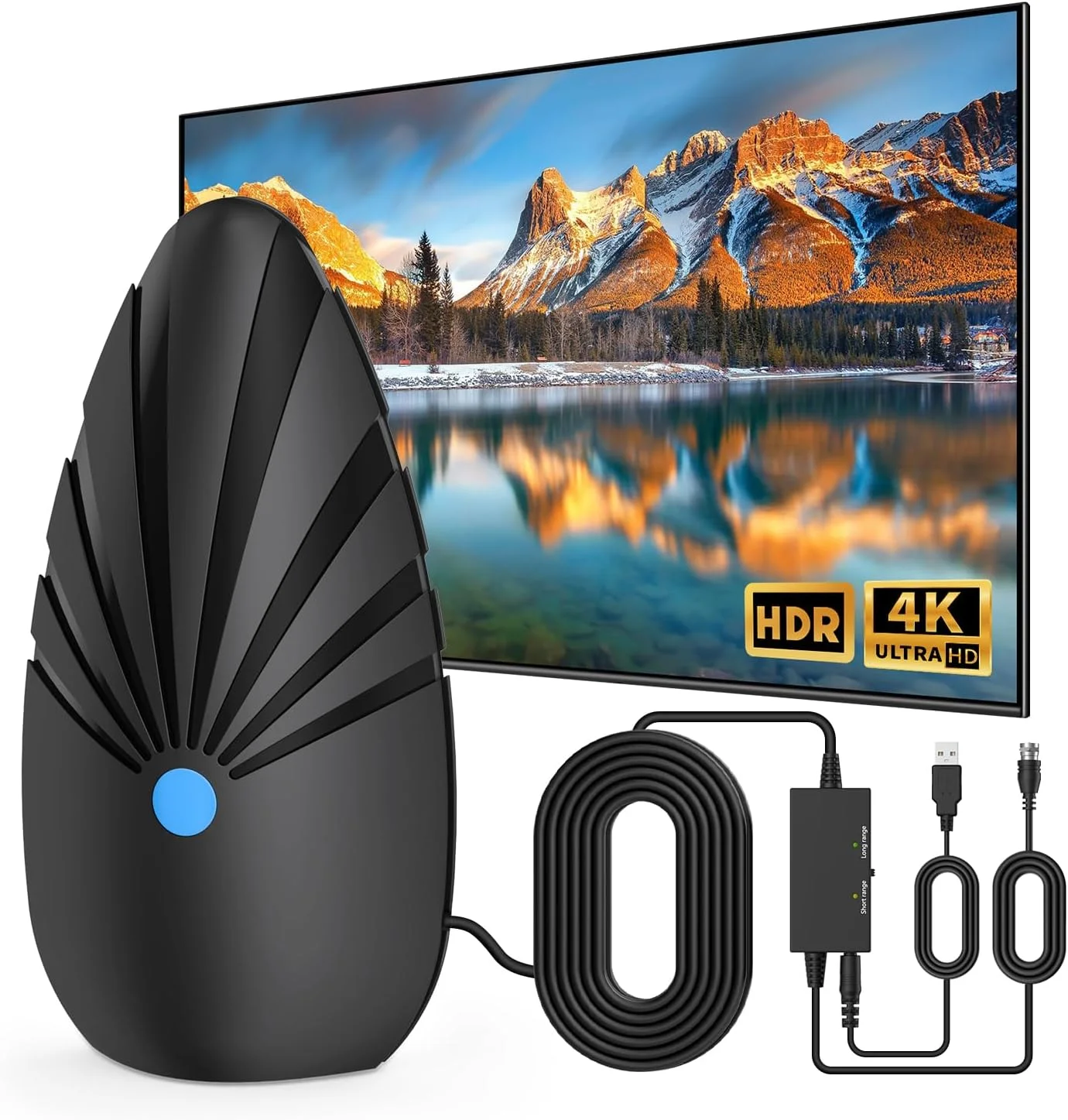 آنتن تلویزیون Nogyzo برای تلویزیون های هوشمند داخلی/خارجی، آنتن دیجیتال با برد پوشش 900+ مایل، دریافت 360 درجه کانال های محلی، پشتیبانی از 4K 1080p برای تلویزیون های HDTV و تلویزیون های سنتی