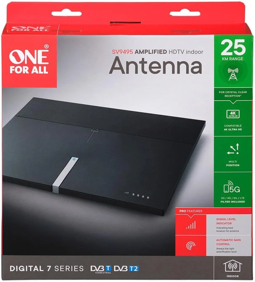 آنتن داخلی تقویت شده 54dB One For All با کنترل بهره اتوماتیک و فیلتر 5G آنتن داخلی تقویت شده 54dB One For All با کنترل بهره اتوماتیک و فیلتر 5G