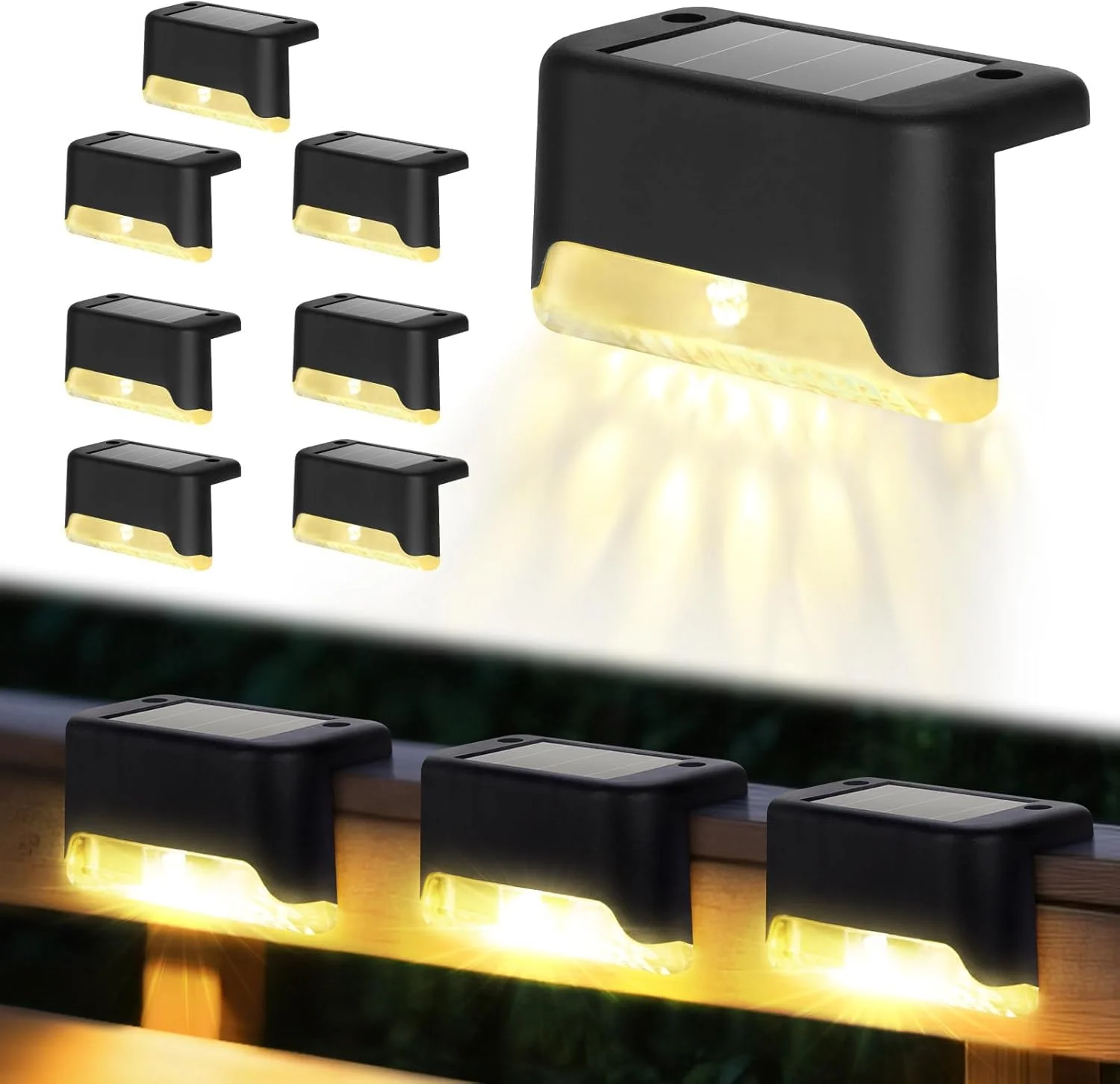 چراغ های خورشیدی عرشه، بسته 8 عددی چراغ های LED ضد آب مناسب فضای باز برای پله ها، نرده ها، حصار، مسیر