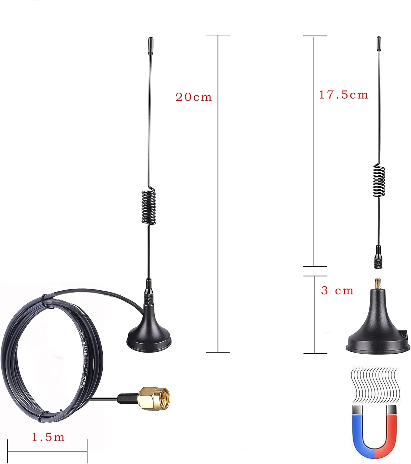 آنتن رادیویی FM قابل حمل 75 اهم SMA آداپتور هوایی کابل فرکانس بالا گیرنده استریو هوایی داخلی با پایه مغناطیسی قوی، همراه با کابل کواکسیال توسعه دهنده 10 متری
