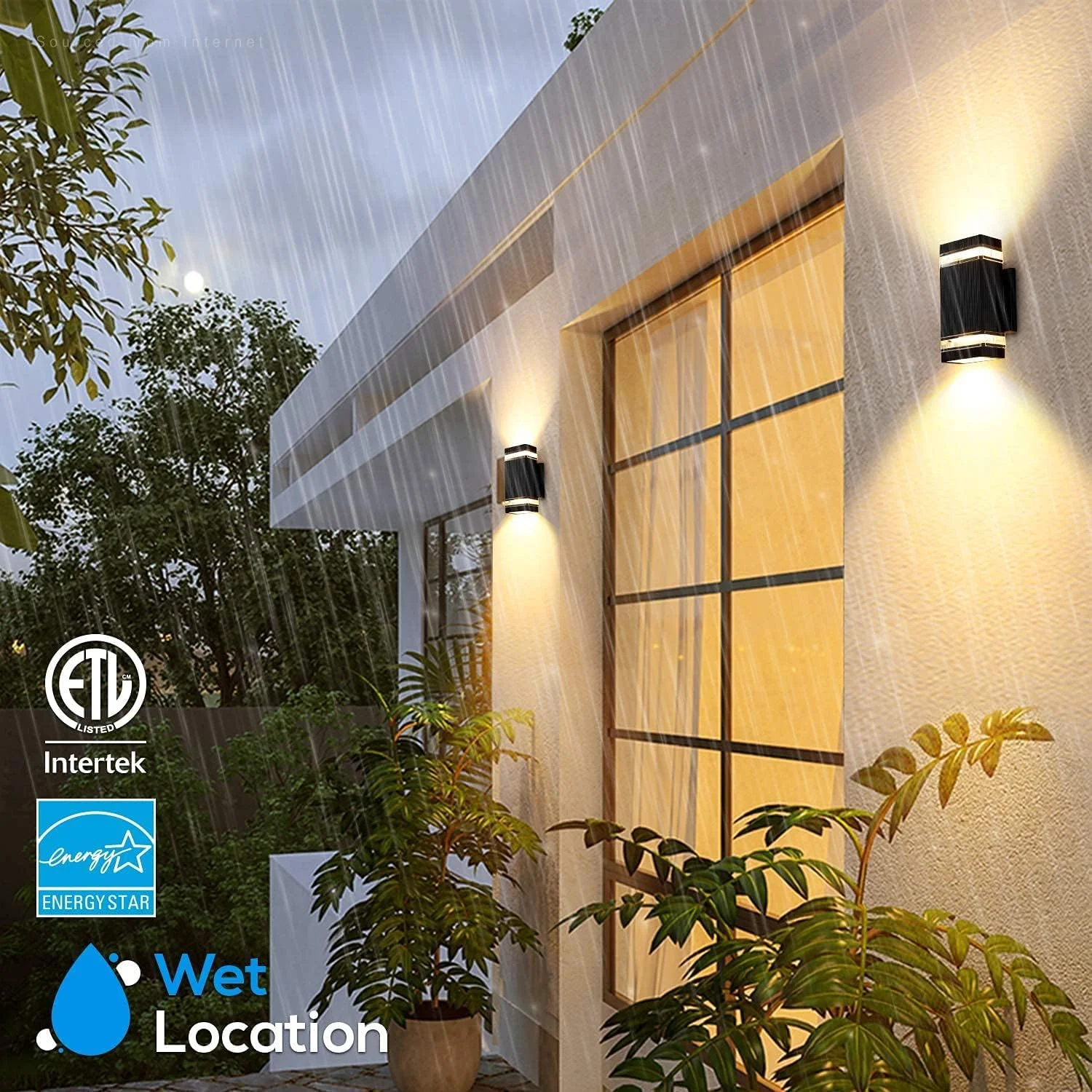 چراغ دیواری LED مربعی رو به بالا و پایین، بدنه آلومینیومی ضد آب، 3000K 5W دارای گواهینامه ETL