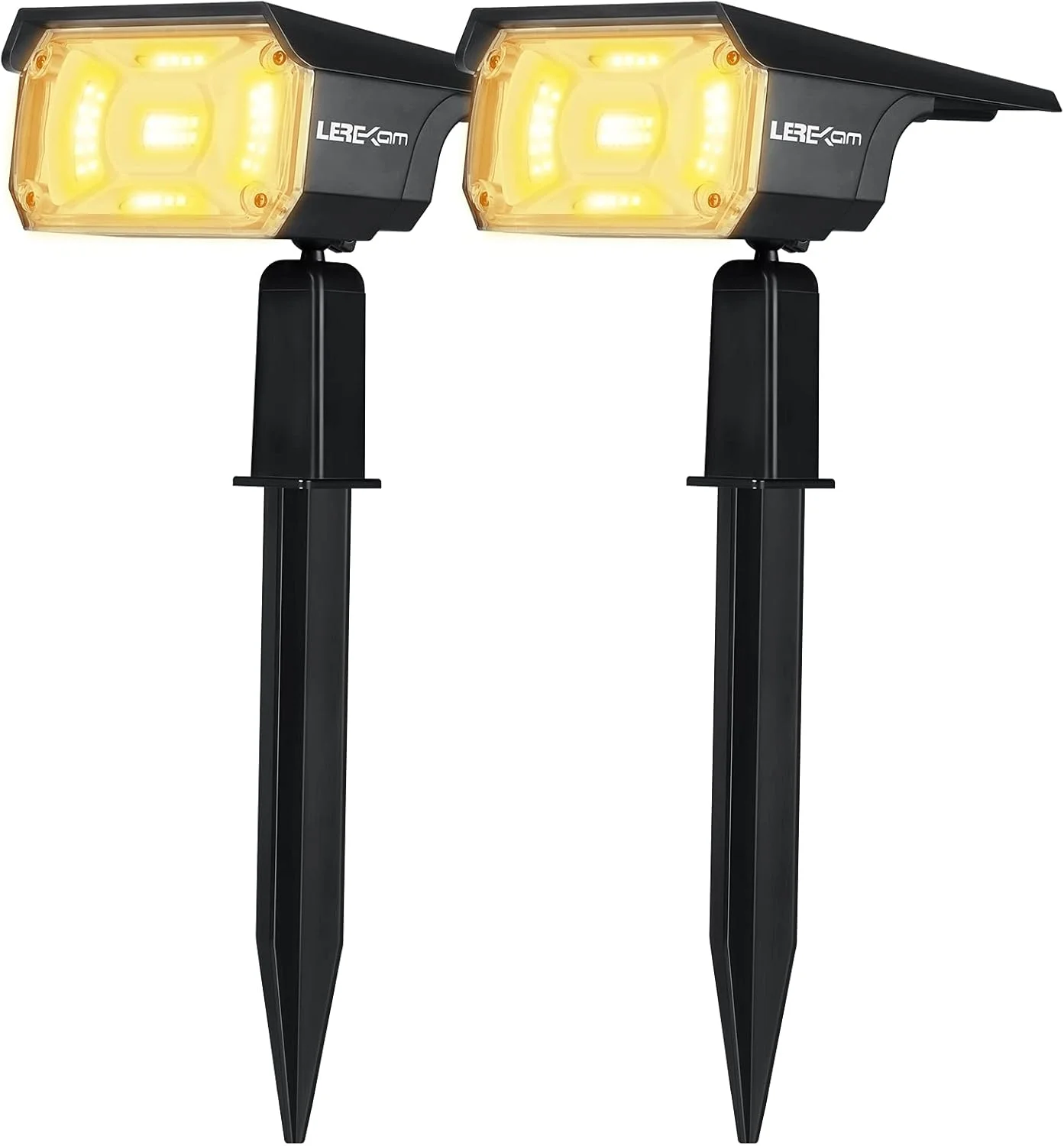 چراغ های نقطه ای 40 ال ای دی LEREKAM، چراغ های محوطه سازی خورشیدی ضد آب IP65، چراغ دیواری 2 در 1، چراغ های محوطه سازی بیرونی روشن/خاموش خودکار برای حیاط باغ، بسته 2 عددی سفید گرم