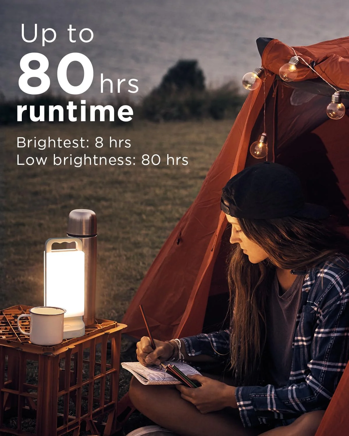 چراغ کمپینگ خورشیدی 6000mAh، چراغ کمپینگ قابل شارژ USB و منبع تغذیه، چراغ خواب LED کم نور با زمان کارکرد تا 80 ساعت، ابزار بقا برای مواقع اضطراری، طوفان، پیاده روی و فضای باز، استفاده در فضای داخلی