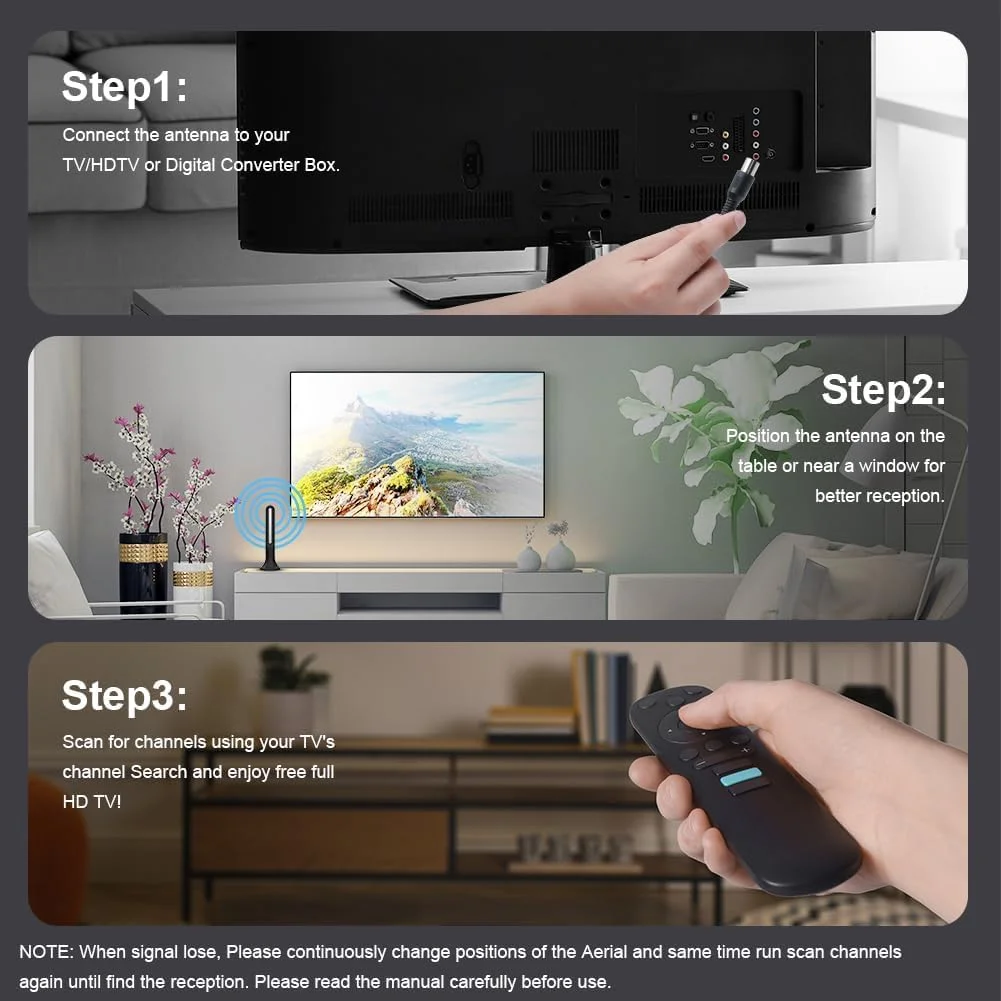 آنتن NALACAL DVBT2 با تقویت کننده 36Dbi+ آنتن داخلی HDTV برای تلویزیون، حداکثر کیفیت سیگنال به لطف هسته آلومینیومی، Full HD، کابل 6 متری، آنتن DVB-T2، تلویزیون رایگان، تلویزیون، داخلی و خارجی