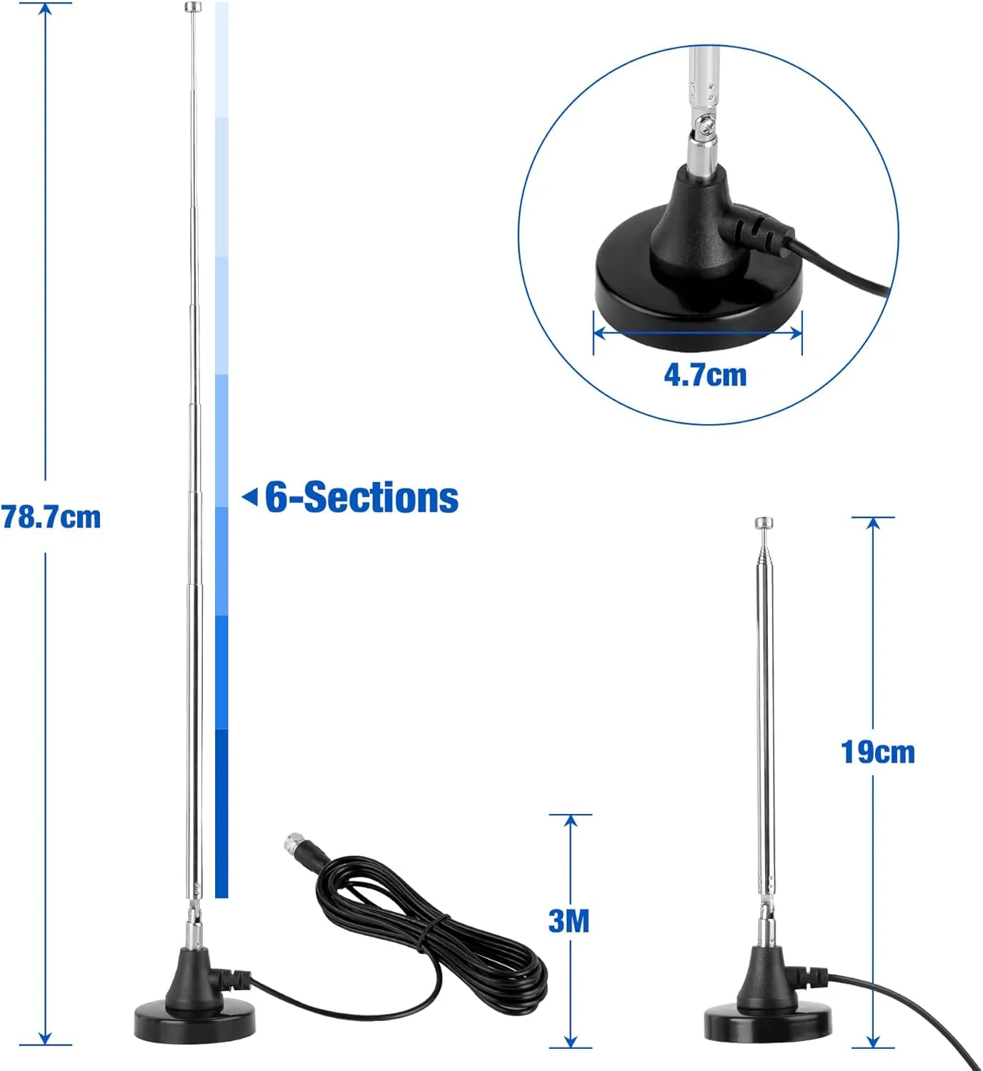 آنتن رادیویی DAB+ FM Nelawya، آنتن داخلی، آنتن تلسکوپی با پایه مغناطیسی برای دریافت رادیو استریو برای رادیوهای Denon Pioneer Onkyo Yamaha Marantz Sherwood
