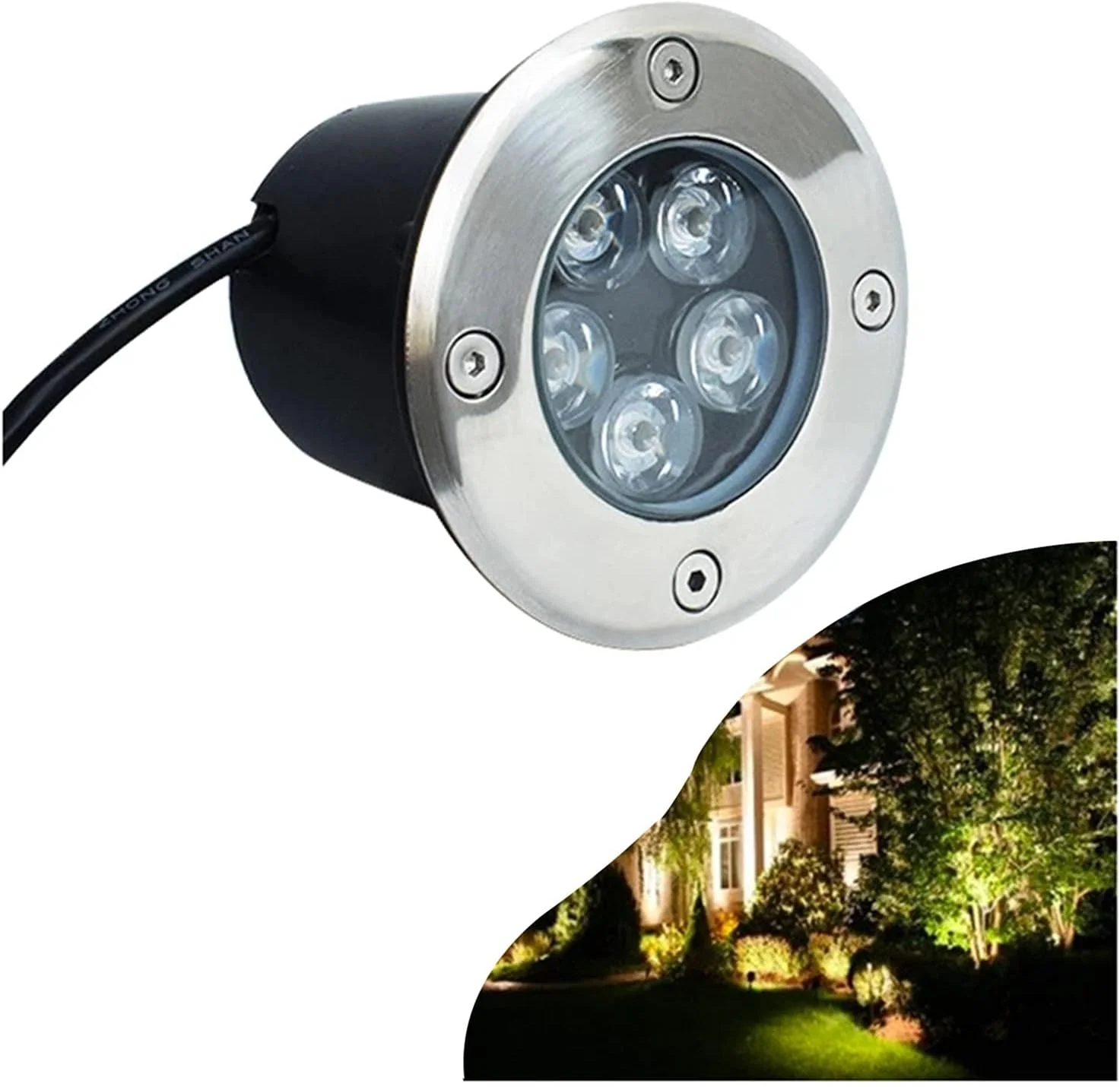 چراغ های محوطه سازی ال ای دی 5 وات، چراغ زیرزمینی ضد آب IP67 چراغ دفنی در فضای باز برای باغ، مسیر، نورپردازی فرورفته در زمین (سبز 5 وات)