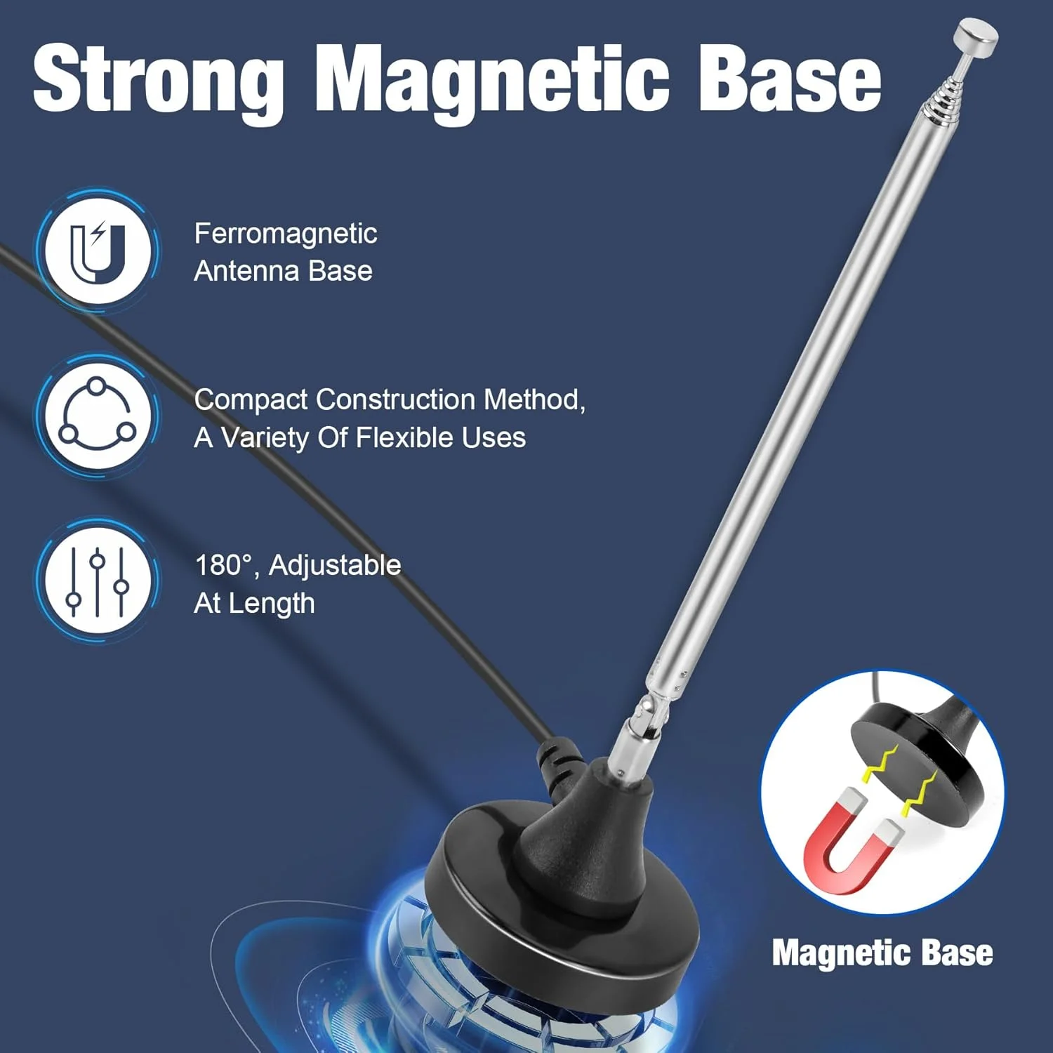 آنتن رادیویی DAB+ FM Nelawya، آنتن داخلی، آنتن تلسکوپی با پایه مغناطیسی برای دریافت رادیو استریو برای رادیوهای Denon Pioneer Onkyo Yamaha Marantz Sherwood