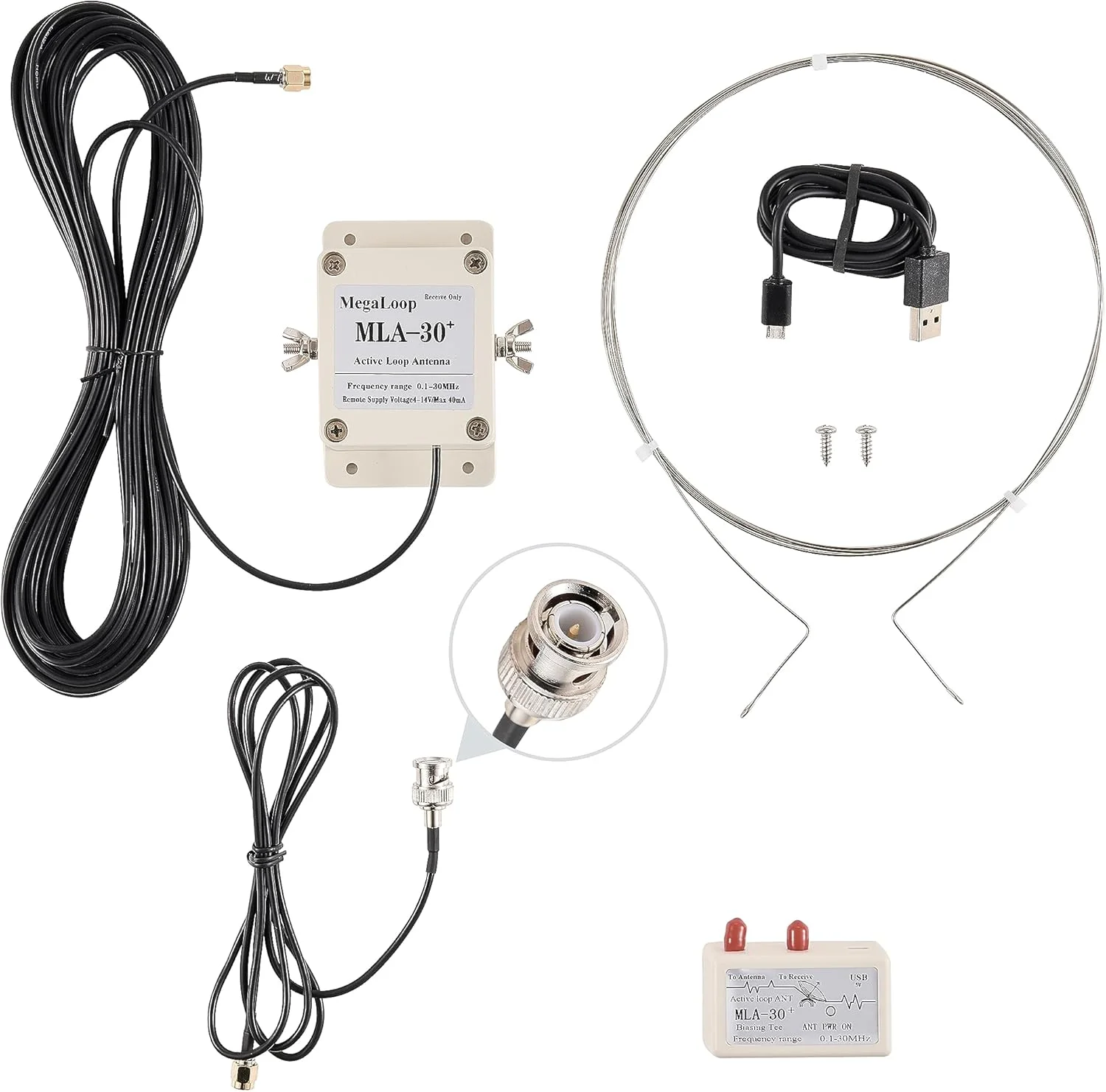 آنتن دریافت فعال حلقه ای MUSIKKEN MLA-30+ Plus فرکانس 0.5-30 مگاهرتز مناسب برای رادیو موج متوسط و کوتاه، کم نویز، ضد آب برای فضای باز (اتصال BNC)