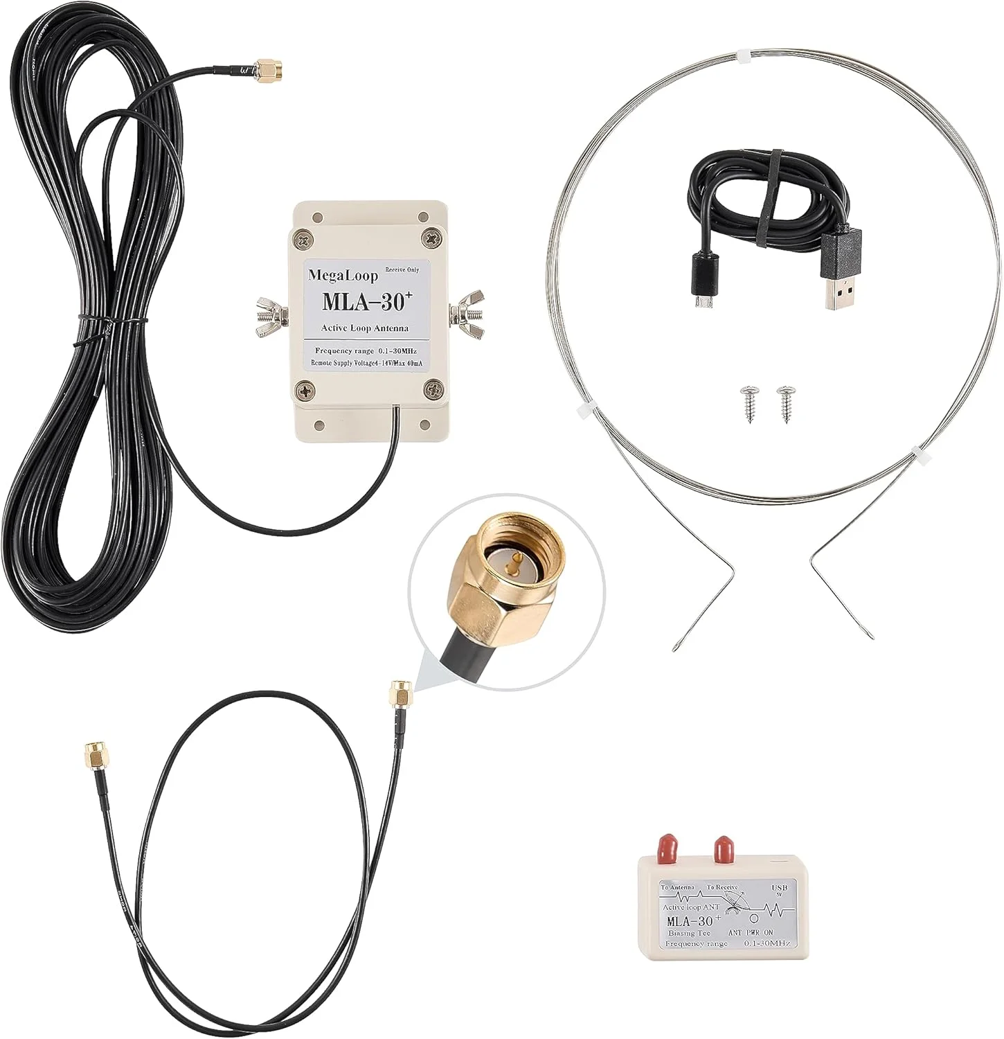 آنتن دریافت فعال حلقه ای MUSIKKEN MLA-30+ Plus فرکانس 0.5-30 مگاهرتز مناسب برای رادیوهای موج متوسط و کوتاه، کم نویز، ضد آب برای فضای باز (کانکتور SMA)