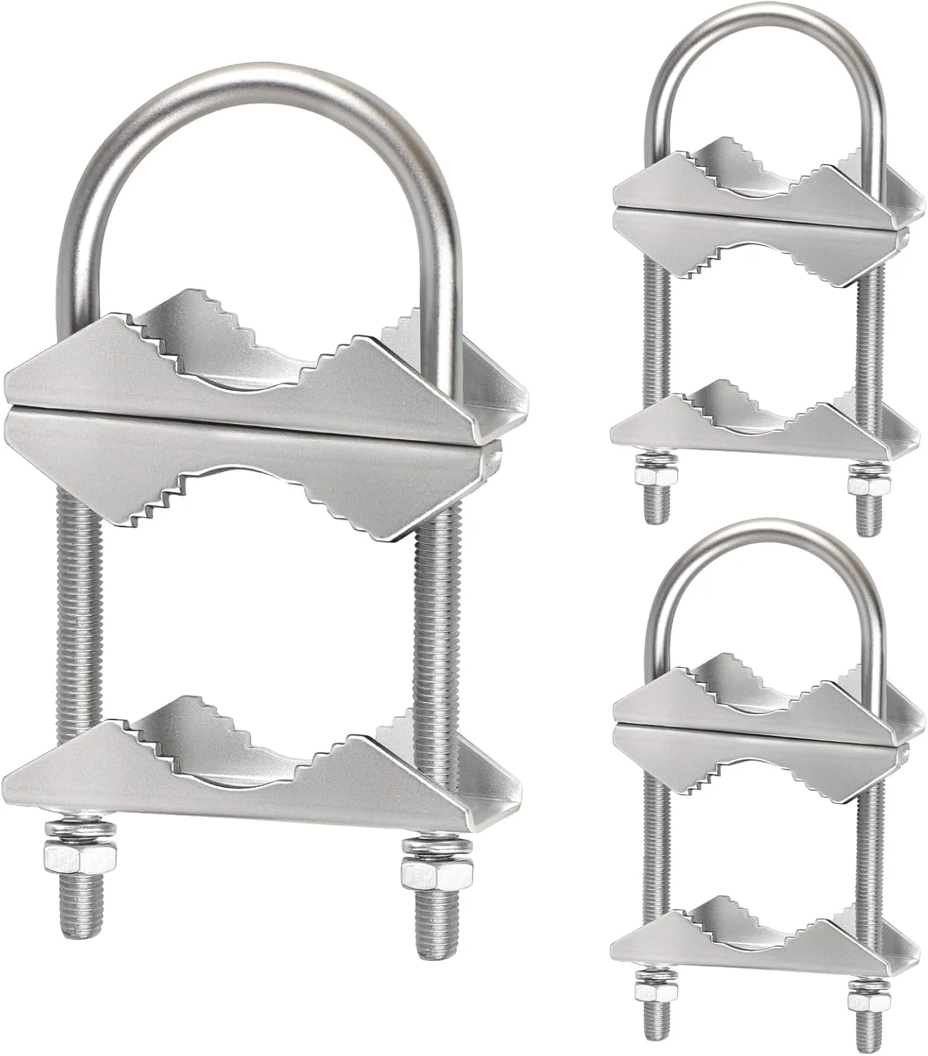 گیره دکل آنتن دوتایی - 3 عدد بست پایه آنتن با فک V و پیچ های U، کیت براکت نصب دکل به دکل سنگین برای آنتن بیرونی خانه