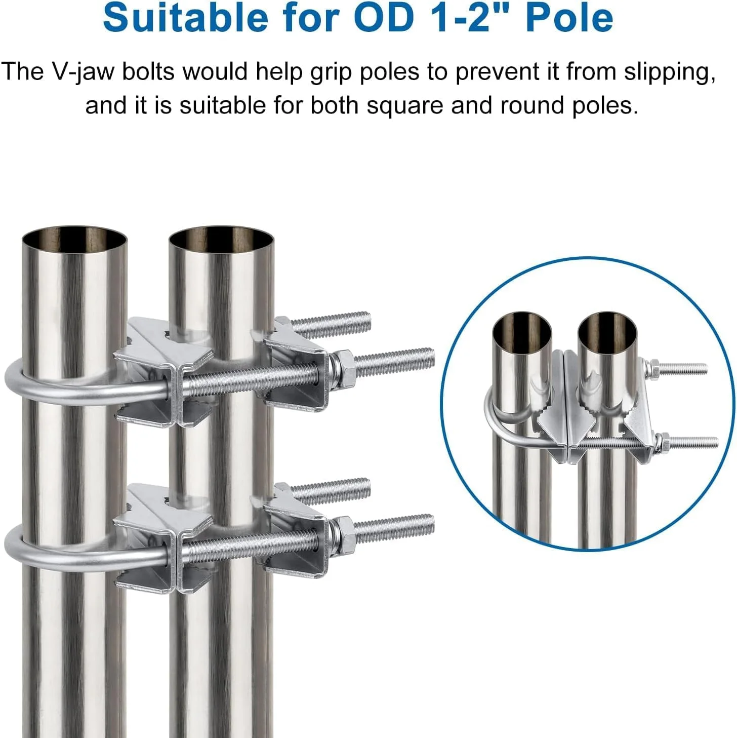 گیره دکل آنتن دوتایی - 3 عدد بست پایه آنتن با فک V و پیچ های U، کیت براکت نصب دکل به دکل سنگین برای آنتن بیرونی خانه