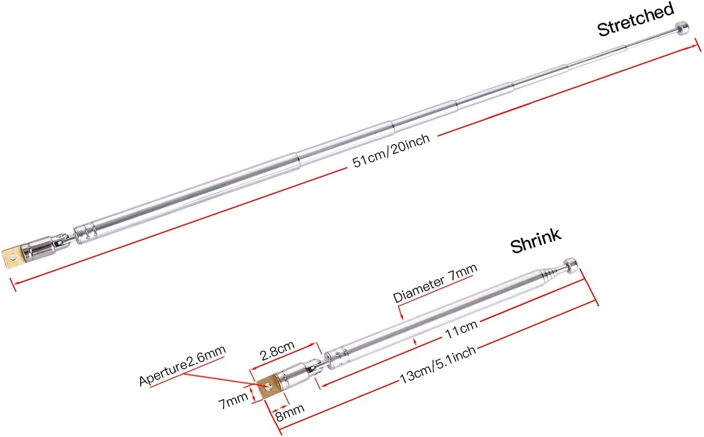 آنتن تلسکوپی 2 عددی moinkerin برای رادیو تلویزیون، طراحی 7 بخشی، آنتن جهانی