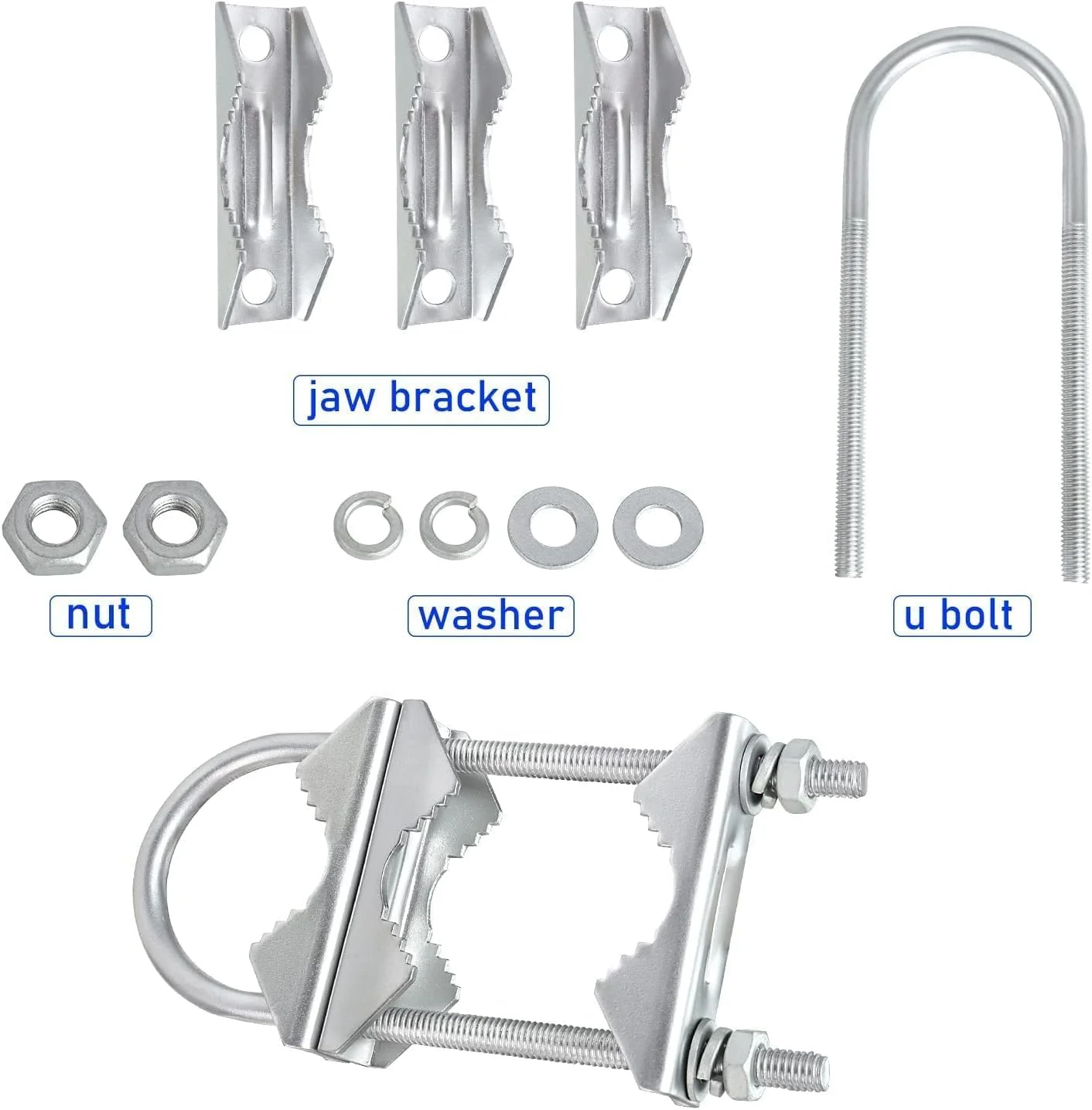 گیره دکل آنتن دوتایی - 3 عدد بست پایه آنتن با فک V و پیچ های U، کیت براکت نصب دکل به دکل سنگین برای آنتن بیرونی خانه