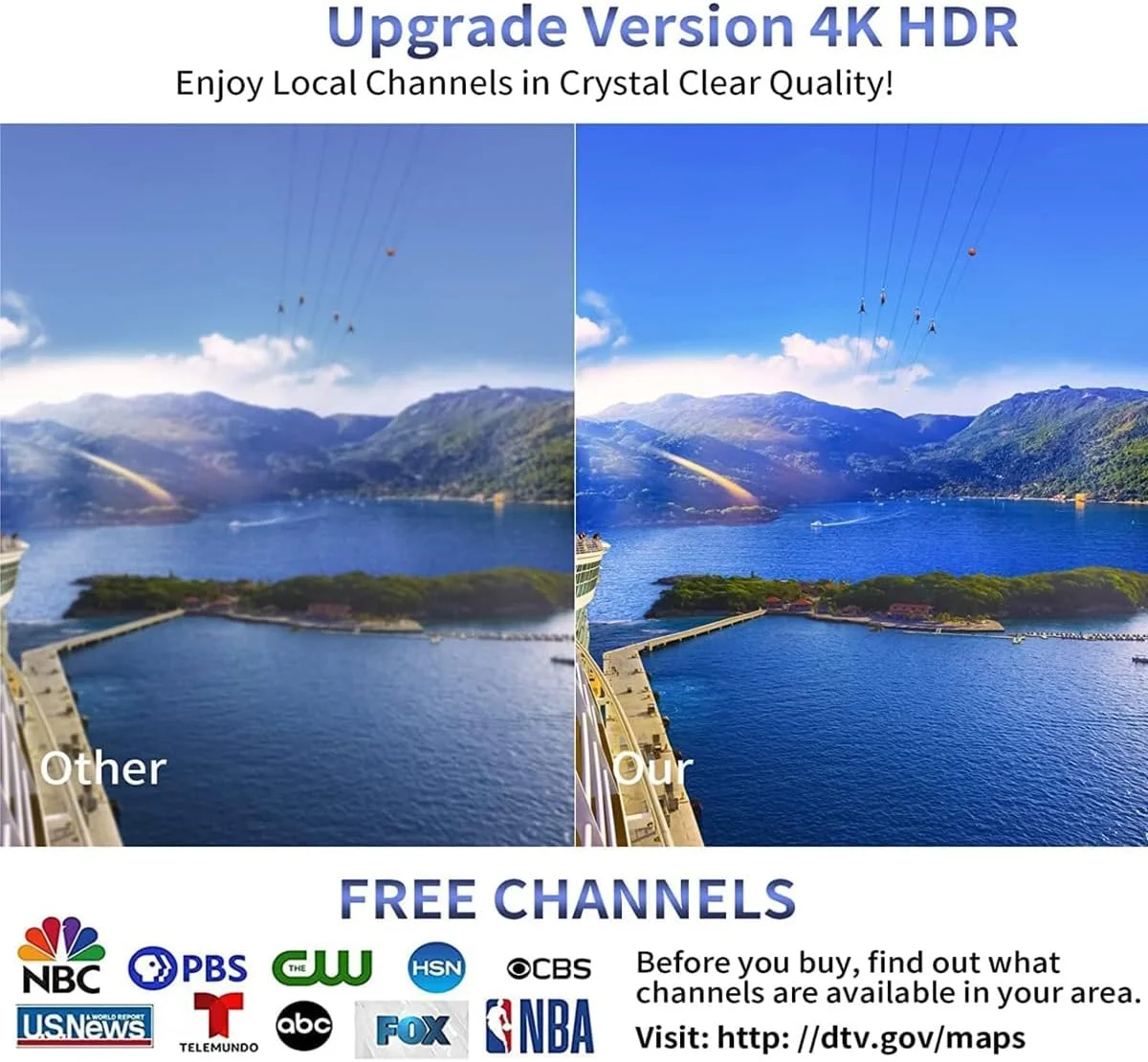 آنتن تلویزیون میلیوان، آنتن داخلی تلویزیون - آنتن دیجیتال Freeview با برد 150 مایل، آنتن HDTV برای تلویزیون Freeview، پشتیبانی از 4K 1080P برای همه تلویزیون‌ها - کابل کواکسیال 12.2 فوت