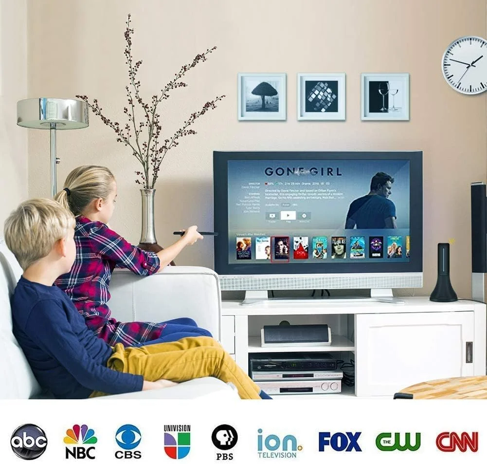 آنتن تلویزیون دیجیتال HD تقویت شده، برد بلند 300 مایلی، آنتن HDTV داخلی با تقویت کننده، پشتیبانی از کانال های تلویزیونی 4K 1080P VHF UHF