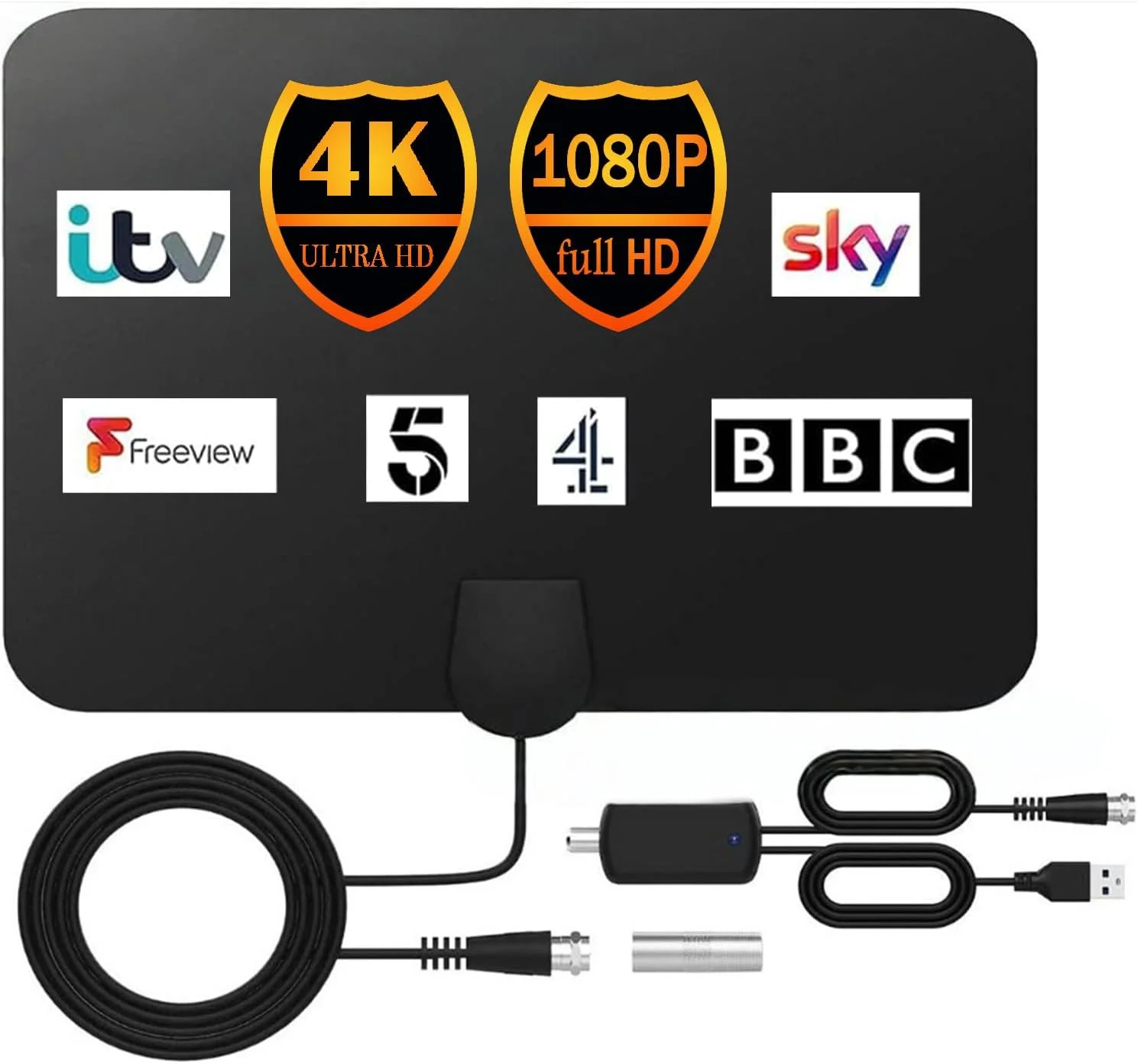 تقویت کننده سیگنال تلویزیون MEgegulo، آنتن داخلی تقویت شده تلویزیون با تقویت کننده، برد بلند 250+ برای تلویزیون Freeview، پشتیبانی از 4K 1080P HDTV