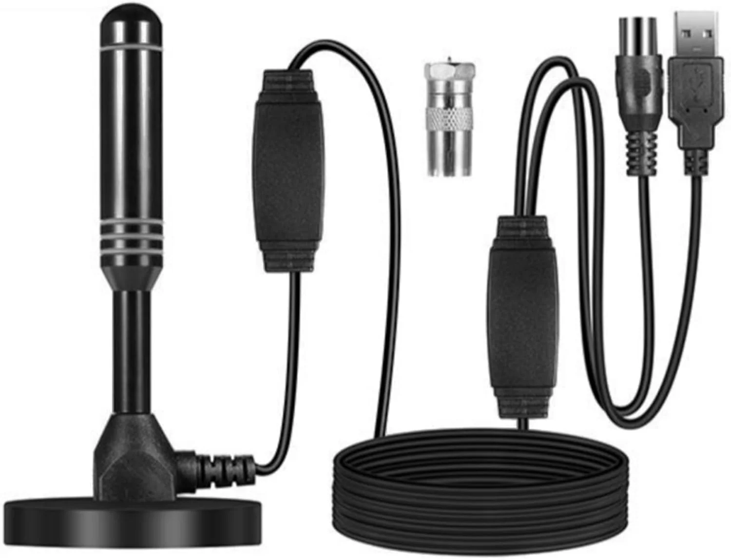 آنتن تلویزیون داخلی/خارجی قابل حمل با کیفیت بالا MEgegulo، آنتن تلویزیون رایگان با دریافت 360 درجه و بهره بالا، آنتن تلویزیون از 4K 1080P VHF/UHF پشتیبانی می کند، تقویت کننده سیگنال دوگانه HDTV، با پایه مغناطیسی.