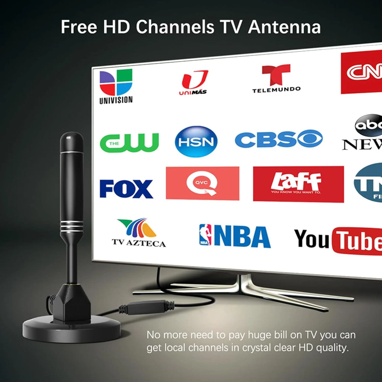 آنتن تلویزیون داخلی/خارجی قابل حمل با کیفیت بالا MEgegulo، آنتن تلویزیون رایگان با دریافت 360 درجه و بهره بالا، آنتن تلویزیون از 4K 1080P VHF/UHF پشتیبانی می کند، تقویت کننده سیگنال دوگانه HDTV، با پایه مغناطیسی.