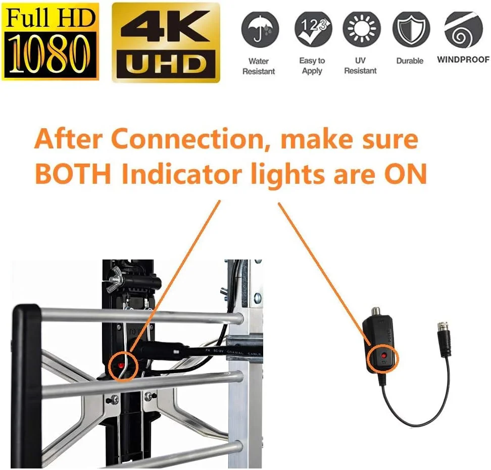 آنتن تقویت شده دیجیتال HDTV مک‌دوری برای فضای باز - برد 240 کیلومتر - شامل میله نصب و کابل کواکسیال 12 متری RG6 - عملکرد بهینه در UHF و VHF - نصب بدون نیاز به ابزار