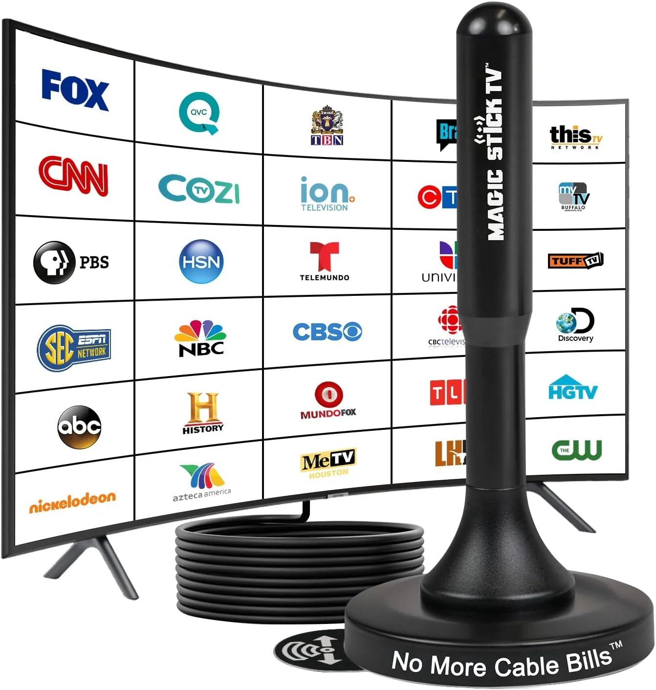 آنتن تلویزیون مجیک استیک برای تلویزیون هوشمند - آنتن تلویزیون چند جهته MS-45MAX - آنتن تلویزیون شفاف همانطور که در تلویزیون دیده می شود - آنتن های تلویزیون 4k 1080p HD (وضوح بالا) - آنتن تلویزیون داخلی همه جهته - مشکی