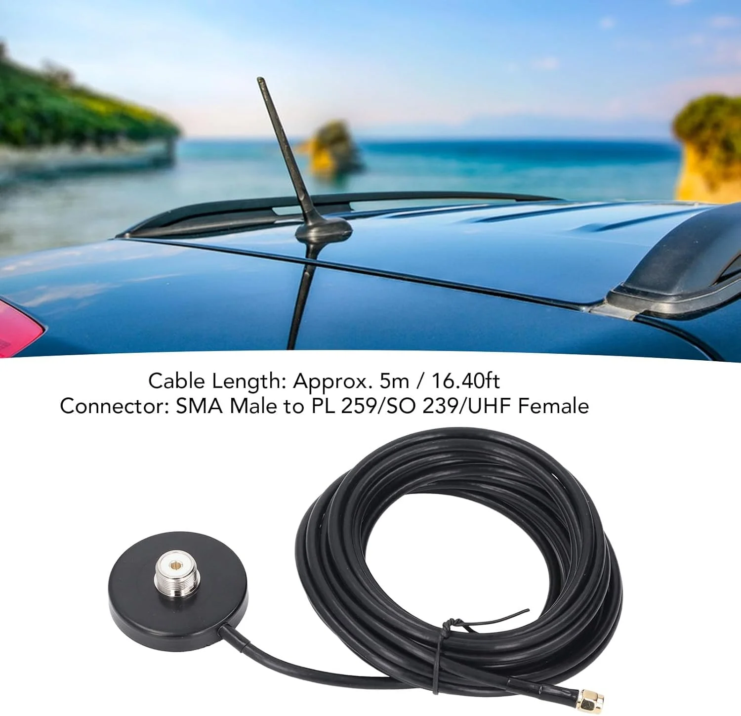 پایه آنتن مغناطیسی، کابل 5 متری RG58 SMA نر به PL 259 SO 239 UHF مادگی، ضد آب، پایه مغناطیسی آنتن، برای رادیو خودرو