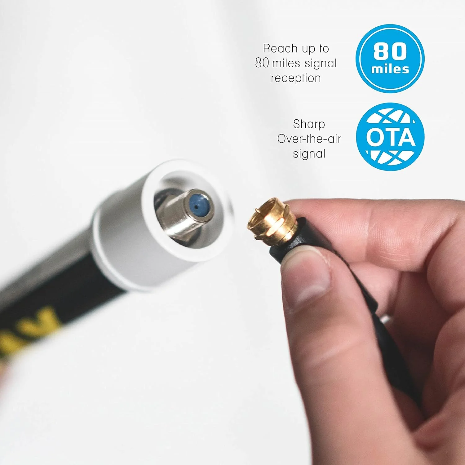 آنتن تلویزیون Magic Stick TV Max HD - آنتن دیجیتال تلویزیون داخلی/خارجی - آنتن HDTV تقویت شده با کابل کواکسیال 20 فوتی - دریافت سیگنال تا 80 مایل