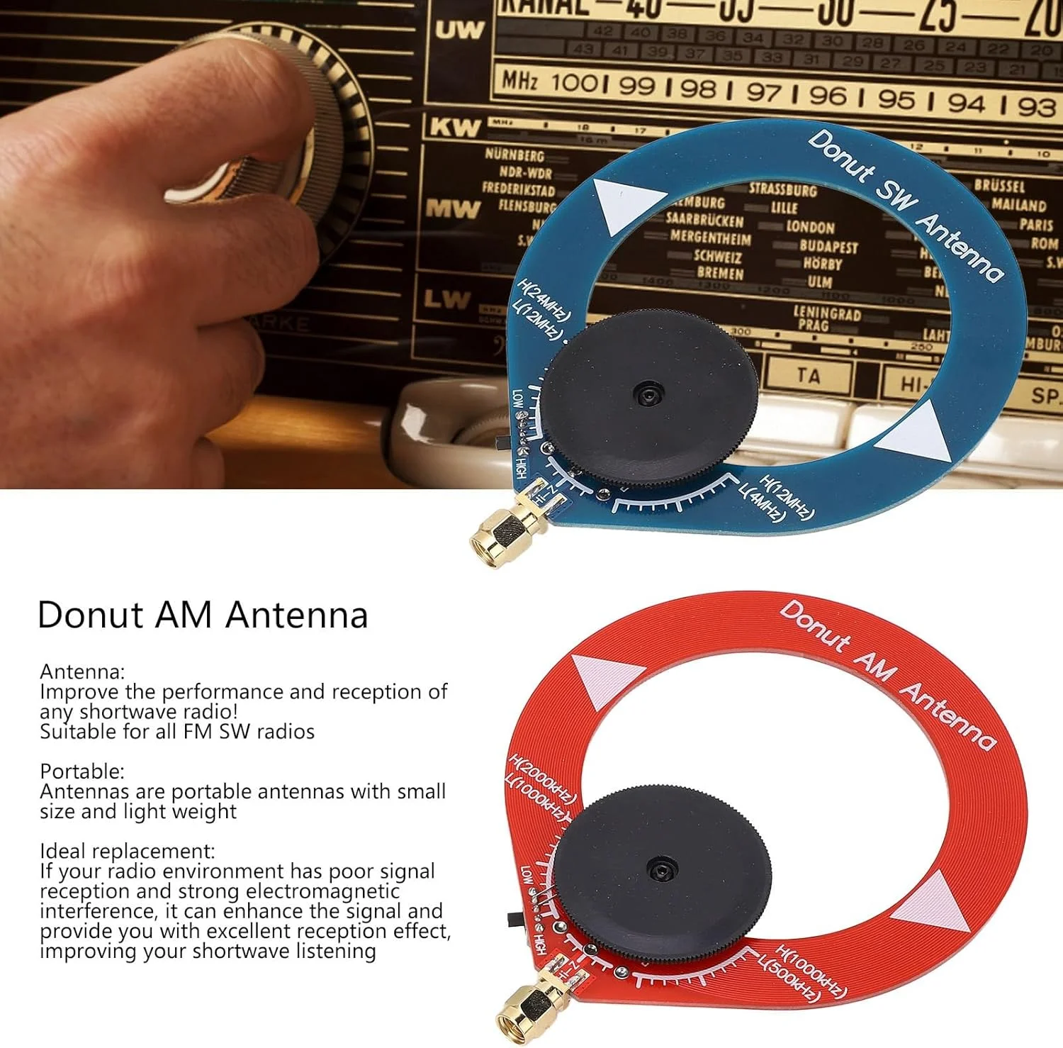 آنتن دونات AM MW SW Luqeeg، آنتن حلقه ای مینی قابل حمل برای رادیو موج کوتاه، استفاده آسان، جایگزین ایده آل، مناسب برای همه رادیوها