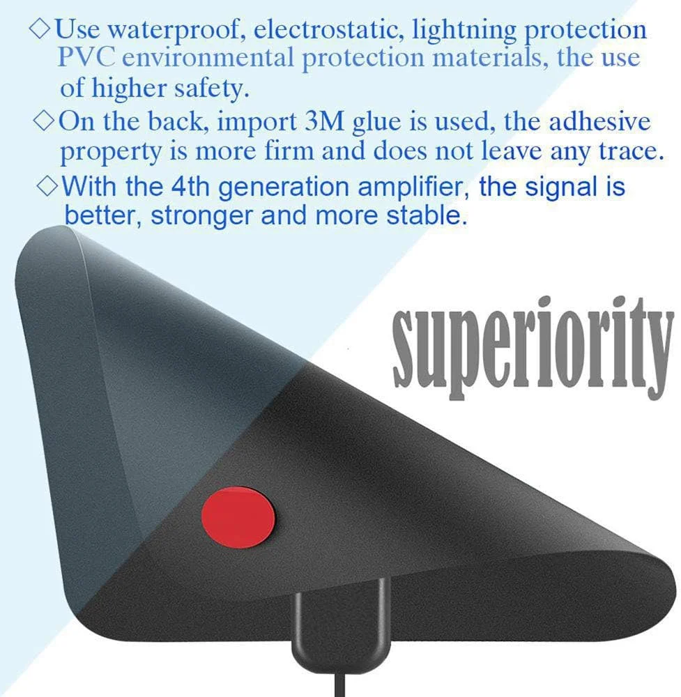 آنتن تلویزیون دیجیتال HD تقویت شده LOOKPET با برد طولانی 80 مایل - پشتیبانی از 4K 1080p و تمام تلویزیون های قدیمی تر، تقویت کننده سیگنال HDTV قدرتمند داخلی