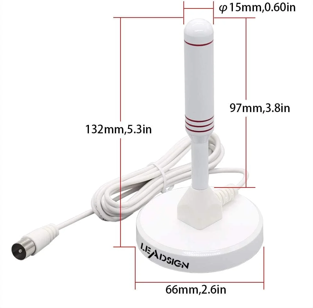 آنتن تلویزیون داخلی/خارجی قابل حمل LEADSIGN با پایه مغناطیسی، آنتن دیجیتال با بهره بالا برای سیگنال های VHF/UHF (سفید)