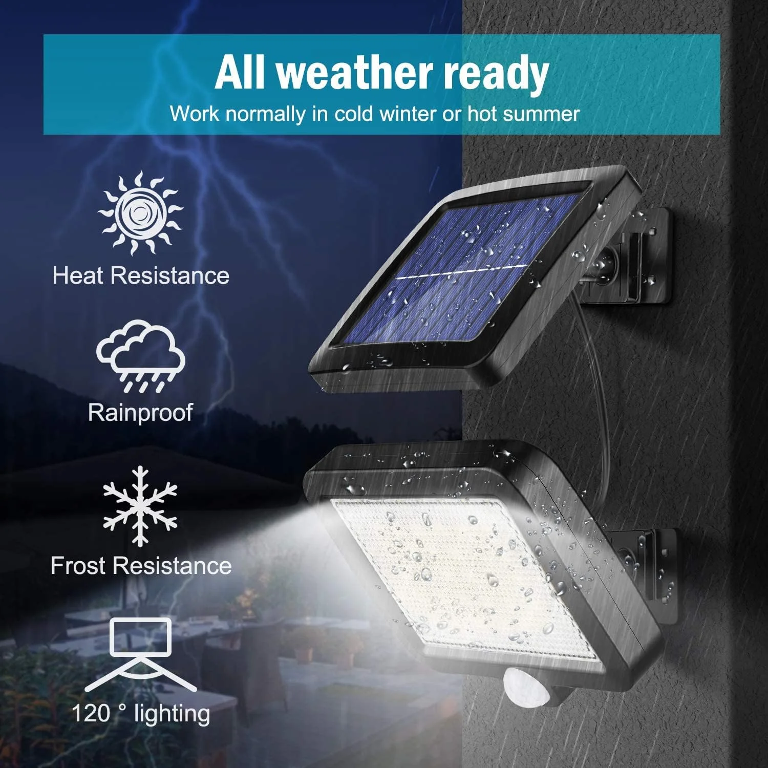 چراغ خورشیدی فضای باز KASTWAVE، دارای 56 LED با 3 حالت قابل تنظیم، چراغ دیواری ضد آب IP65 با سنسور حرکتی برای گاراژ و باغ چراغ خورشیدی فضای باز KASTWAVE، دارای 56 LED با 3 حالت قابل تنظیم، چراغ دیواری ضد آب IP65 با سنسور حرکتی برای گاراژ و باغ