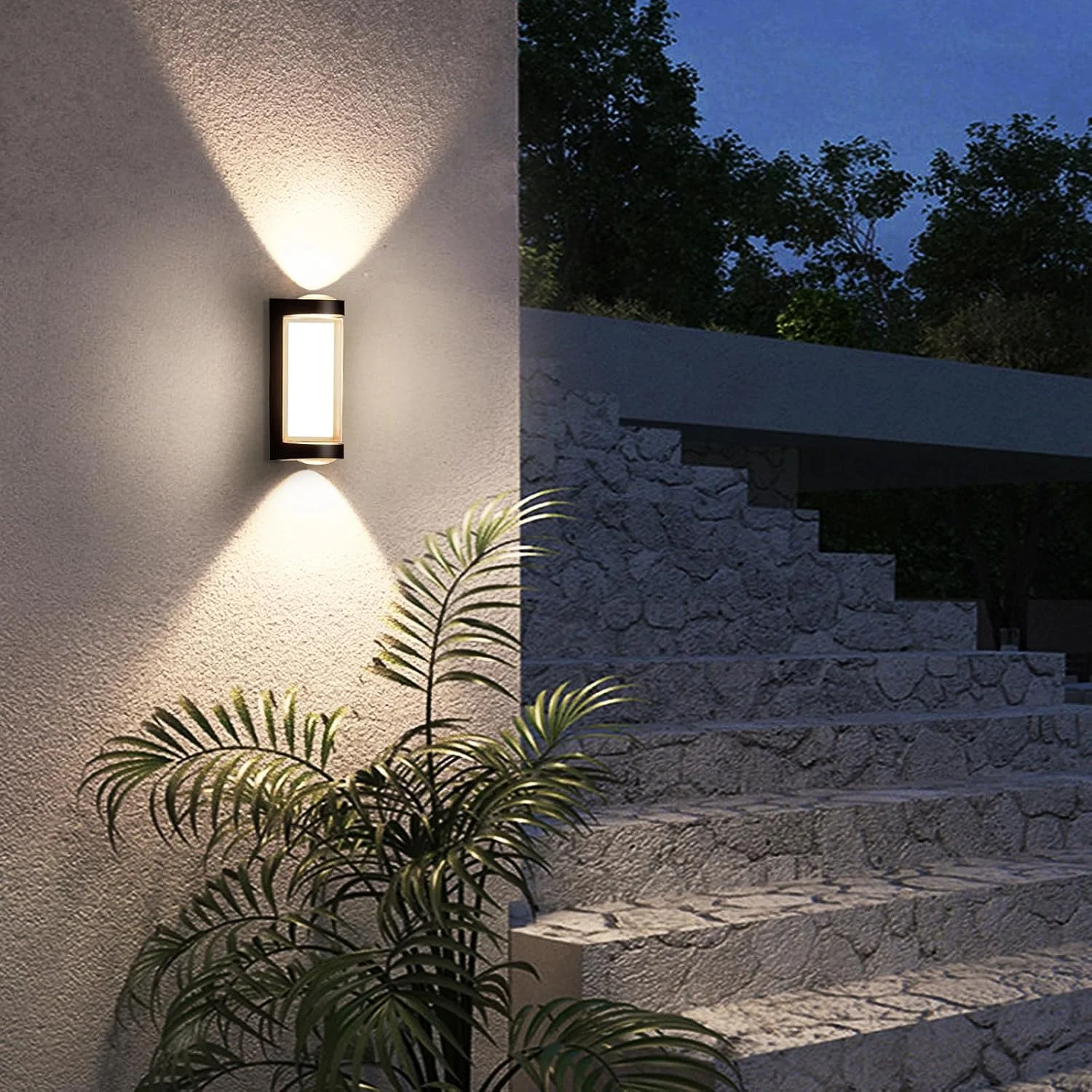 چراغ دیواری بیرونی LED مشکی ضد آب 3000K سفید گرم مدرن IP65 نورپردازی بالا و پایین دیوار برای باغ، راهرو، تراس، پاسیو