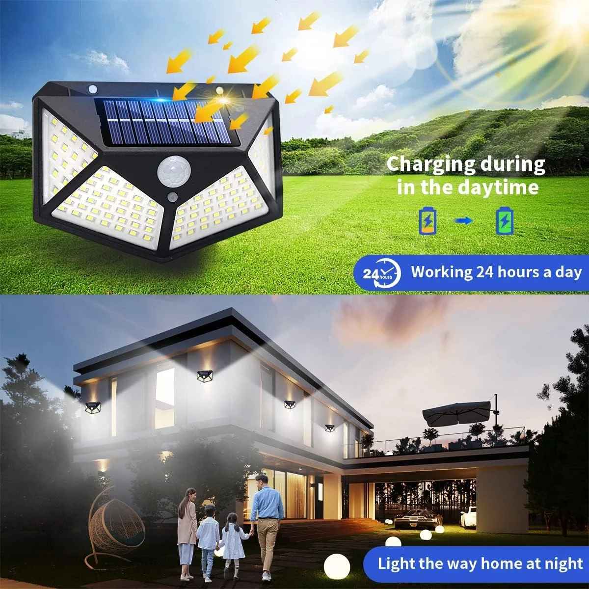 چراغ های خورشیدی فضای باز KASTWAVE، چراغ های امنیتی 100 LED با حسگر حرکتی ضد آب IP65 با بازتابنده نور برای دیوار بیرونی، پاسیو، حیاط، گاراژ، عرشه، باغ، 2 عدد چراغ های خورشیدی فضای باز KASTWAVE، چراغ های امنیتی 100 LED با حسگر حرکتی ضد آب IP65 با بازتابنده نور برای دیوار بیرونی، پاسیو، حیاط، گاراژ، عرشه، باغ، 2 عدد
