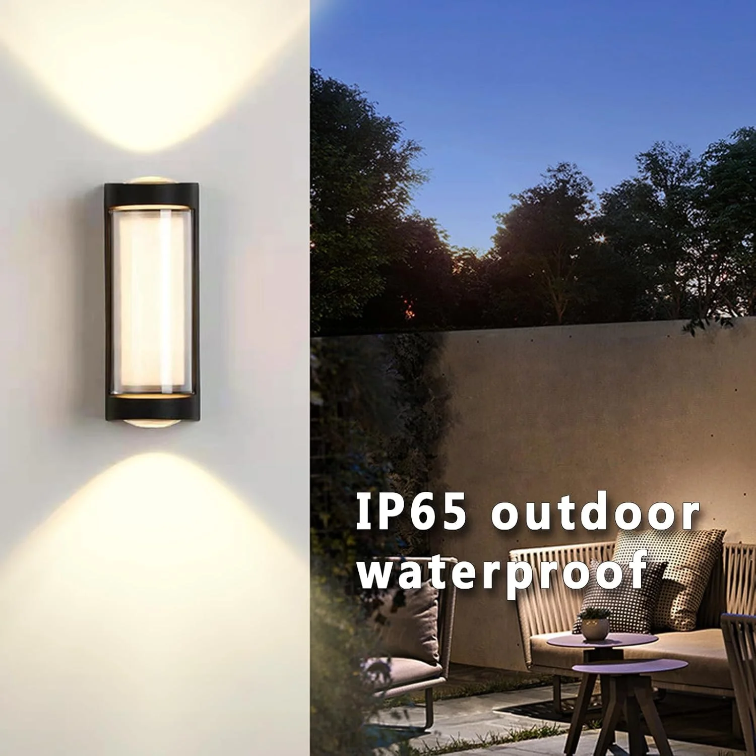 چراغ دیواری بیرونی LED مشکی ضد آب 3000K سفید گرم مدرن IP65 نورپردازی بالا و پایین دیوار برای باغ، راهرو، تراس، پاسیو