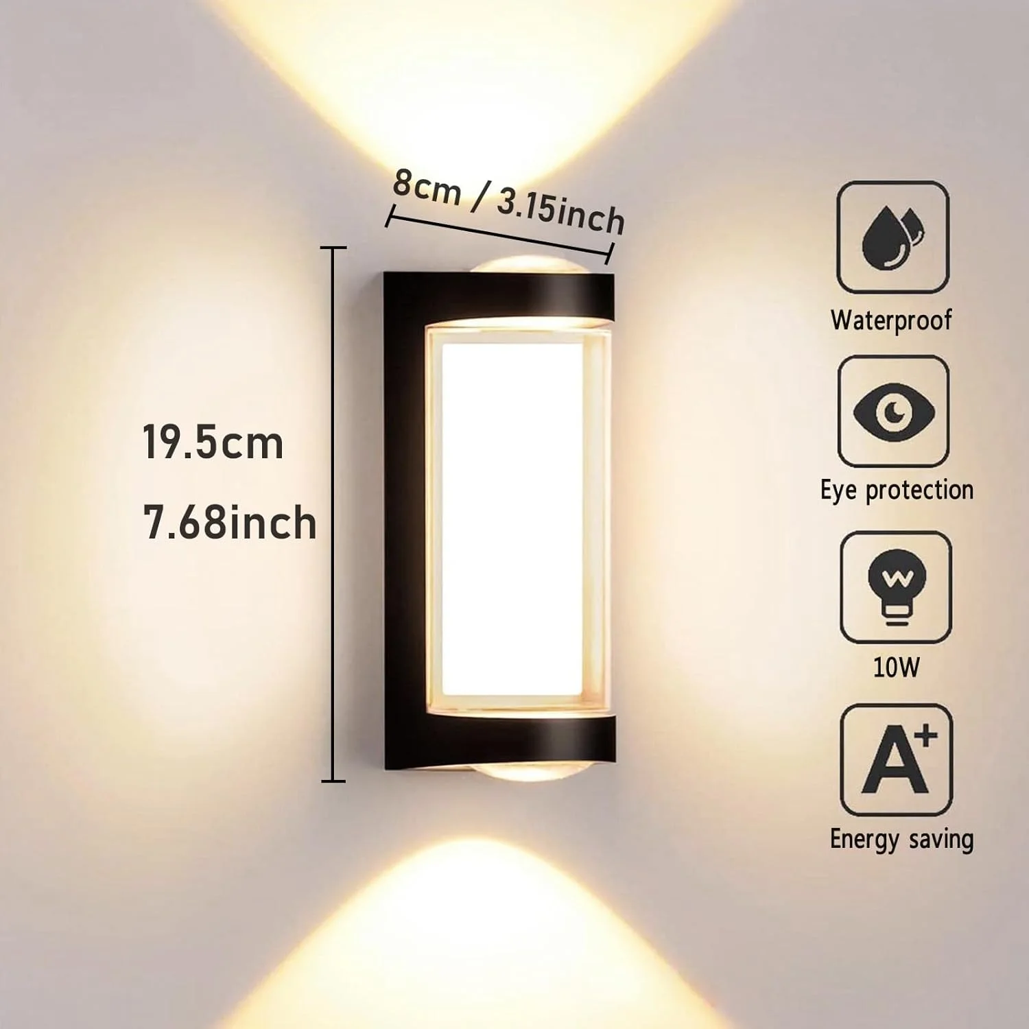 چراغ دیواری بیرونی LED مشکی ضد آب 3000K سفید گرم مدرن IP65 نورپردازی بالا و پایین دیوار برای باغ، راهرو، تراس، پاسیو